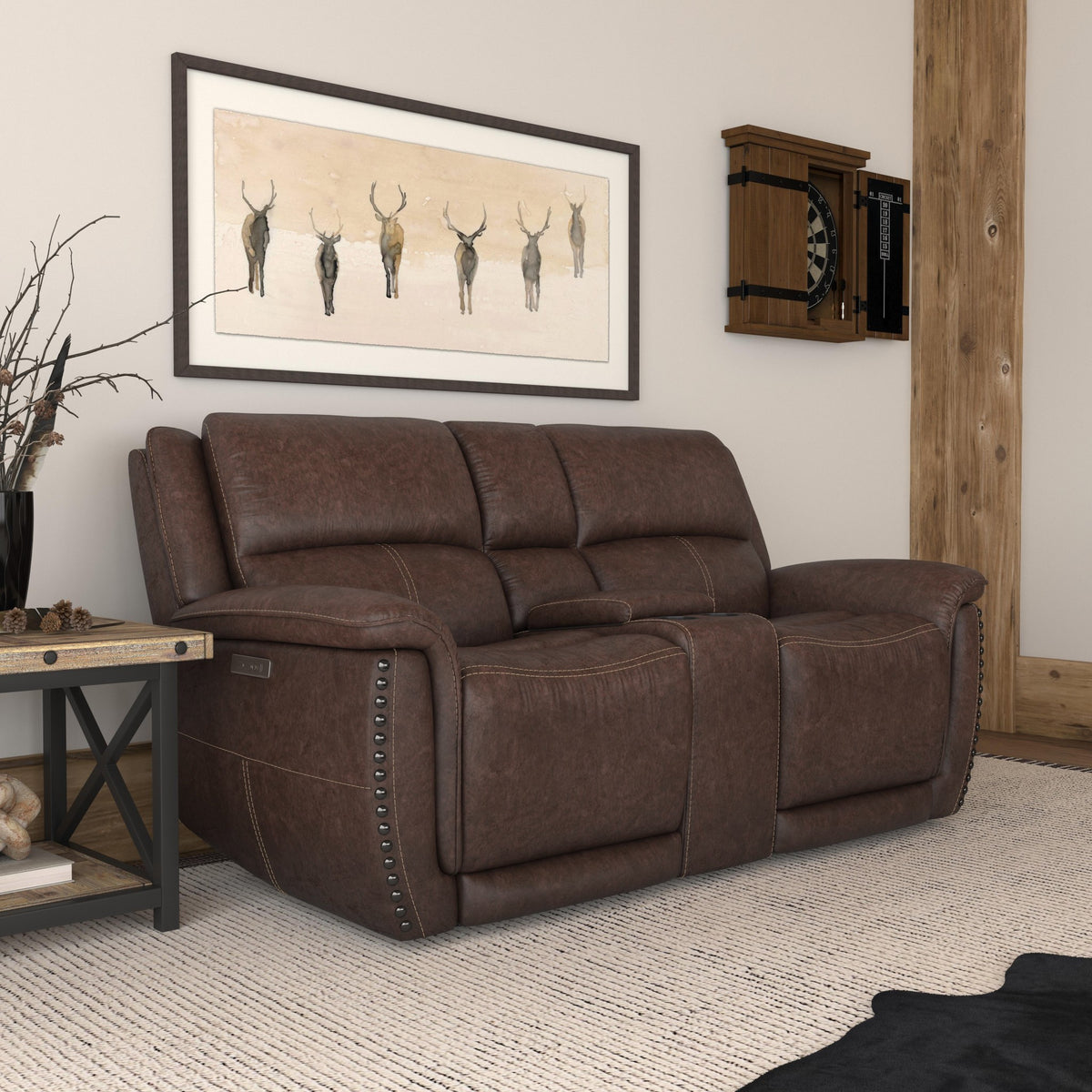 Beau Fabric Power Reclining Loveseat with Console & Power Headrests
