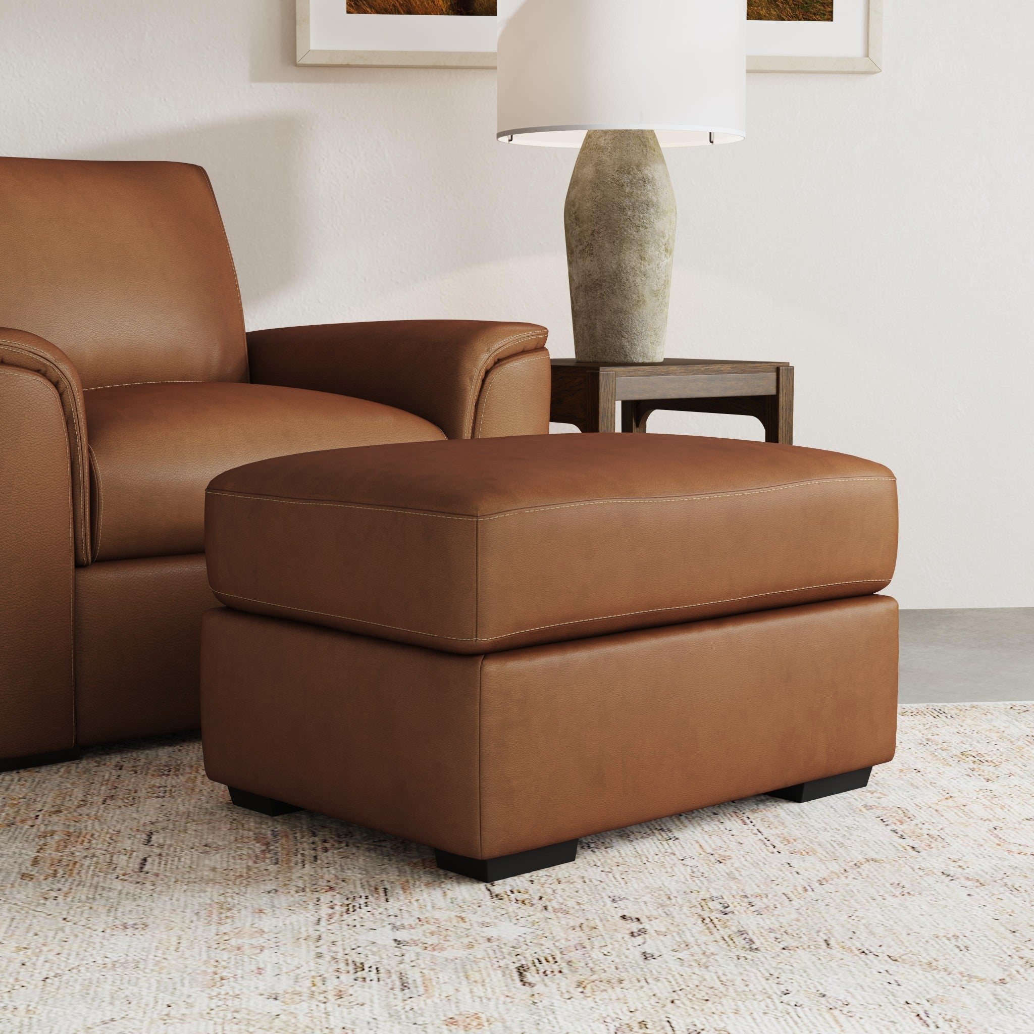 Henry Caramel Leather Ottoman