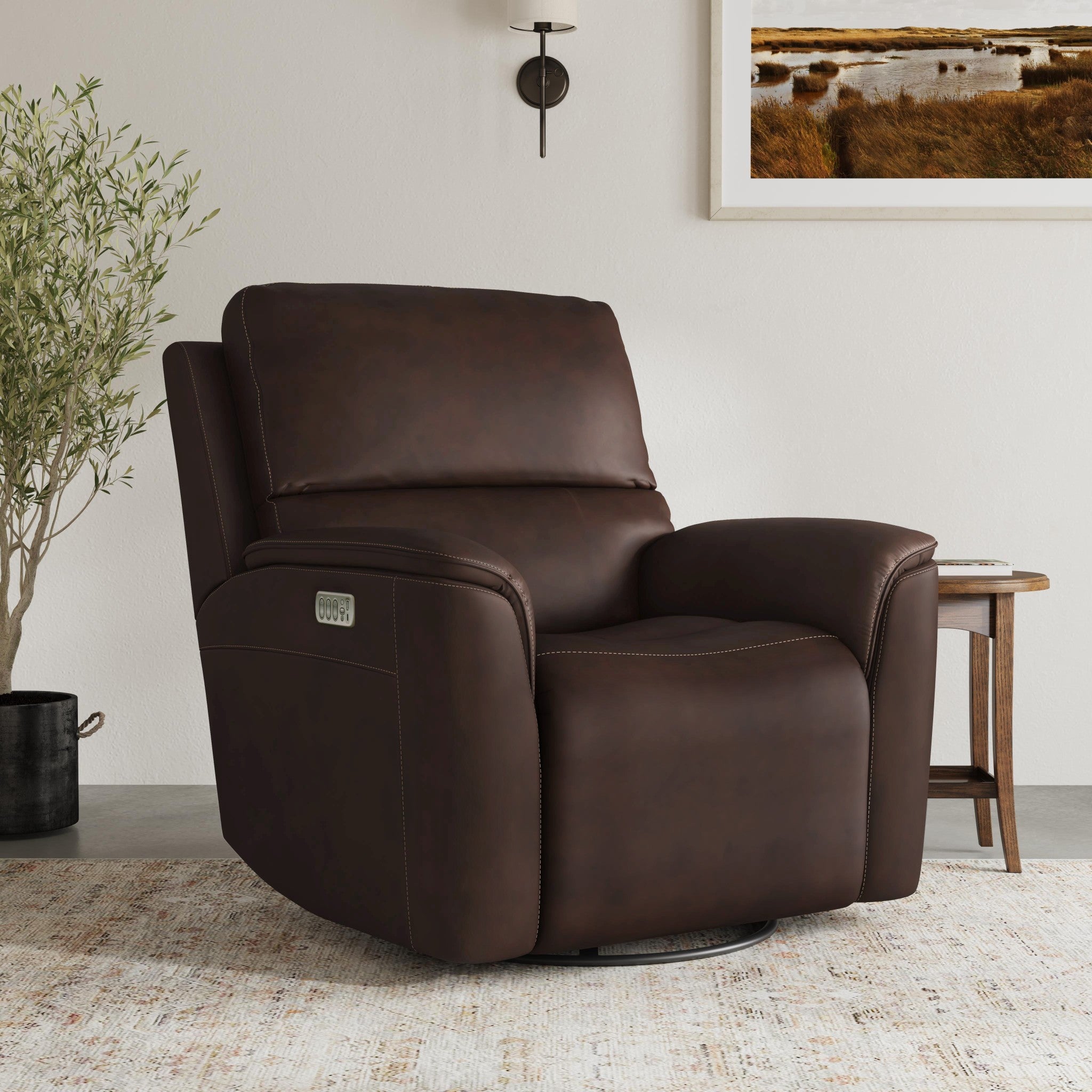 Henry Leather Power Swivel Gliding Recliner with Power Headrest, Lumbar, Heat & Massage