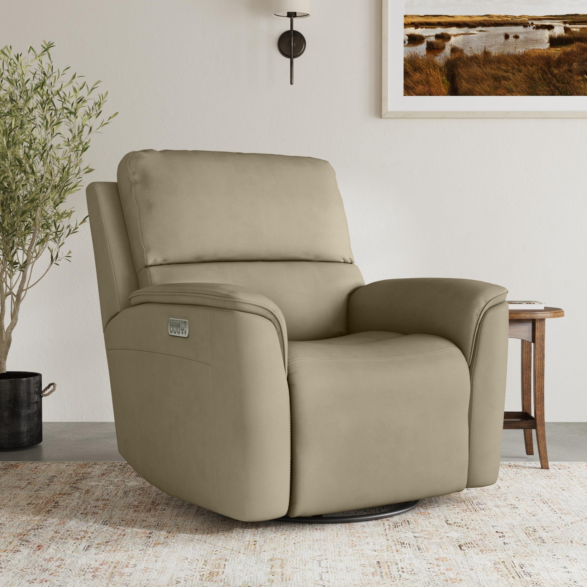 Henry Leather Power Swivel Gliding Recliner with Power Headrest, Lumbar, Heat & Massage
