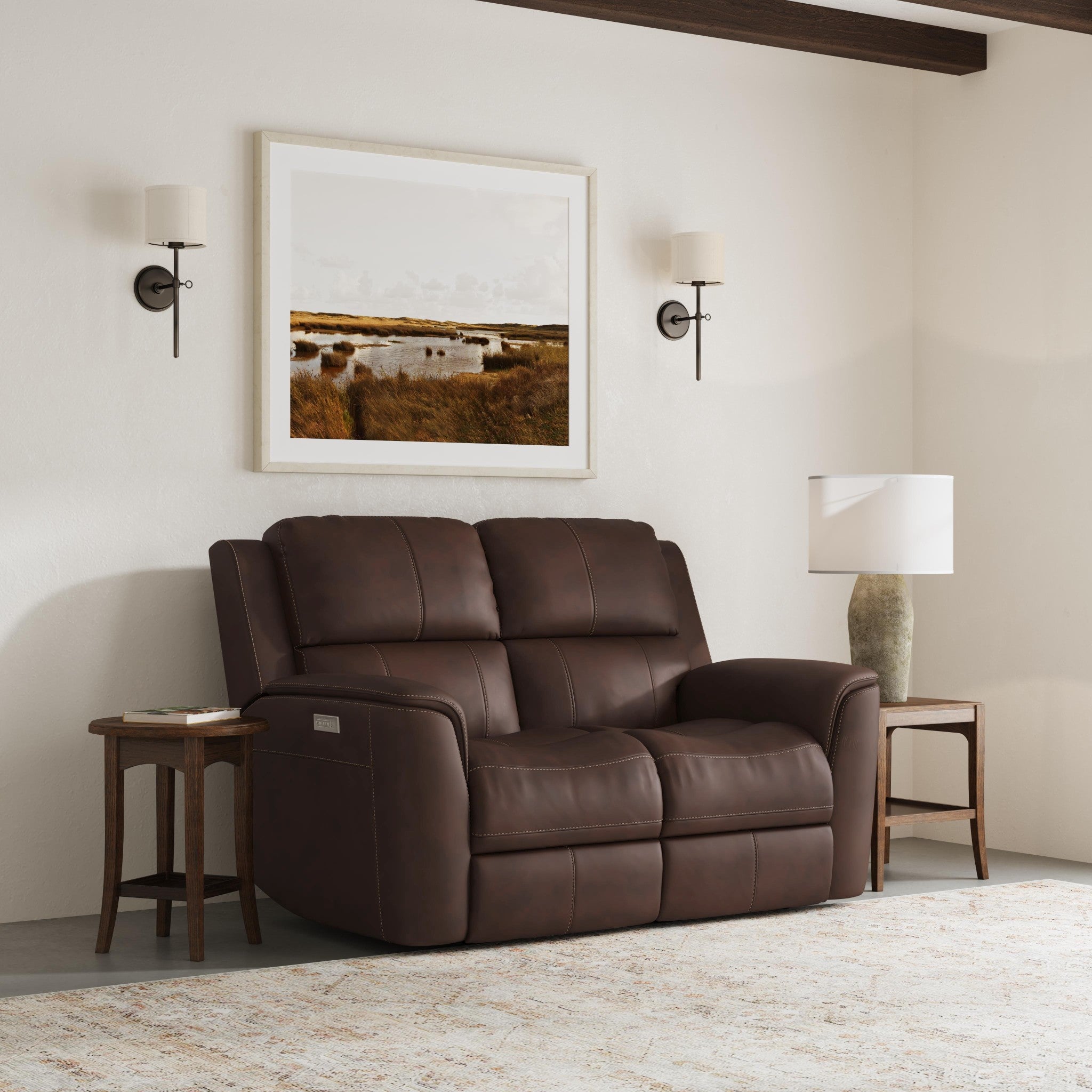 Henry Leather Power Reclining Loveseat with Power Headrests & Lumbar