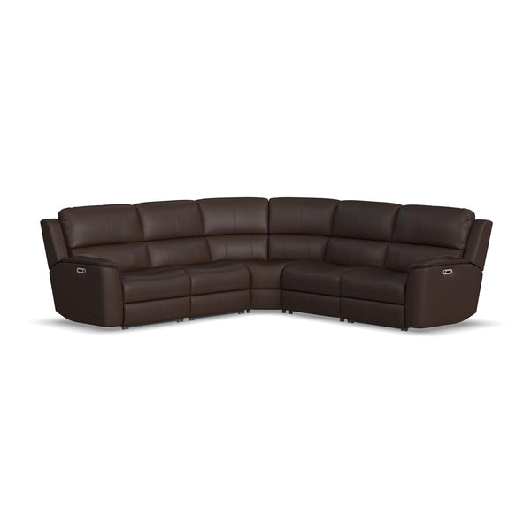 Henry Burnt Umber Leather Power Reclining Sectional with Power Headrest & Lumbar
