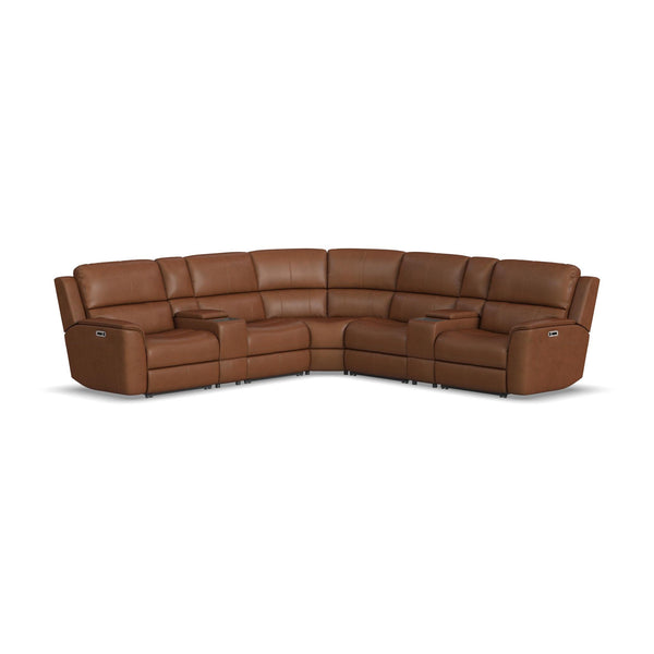 Henry Leather Power Reclining Sectional with Power Headrests & Lumbar