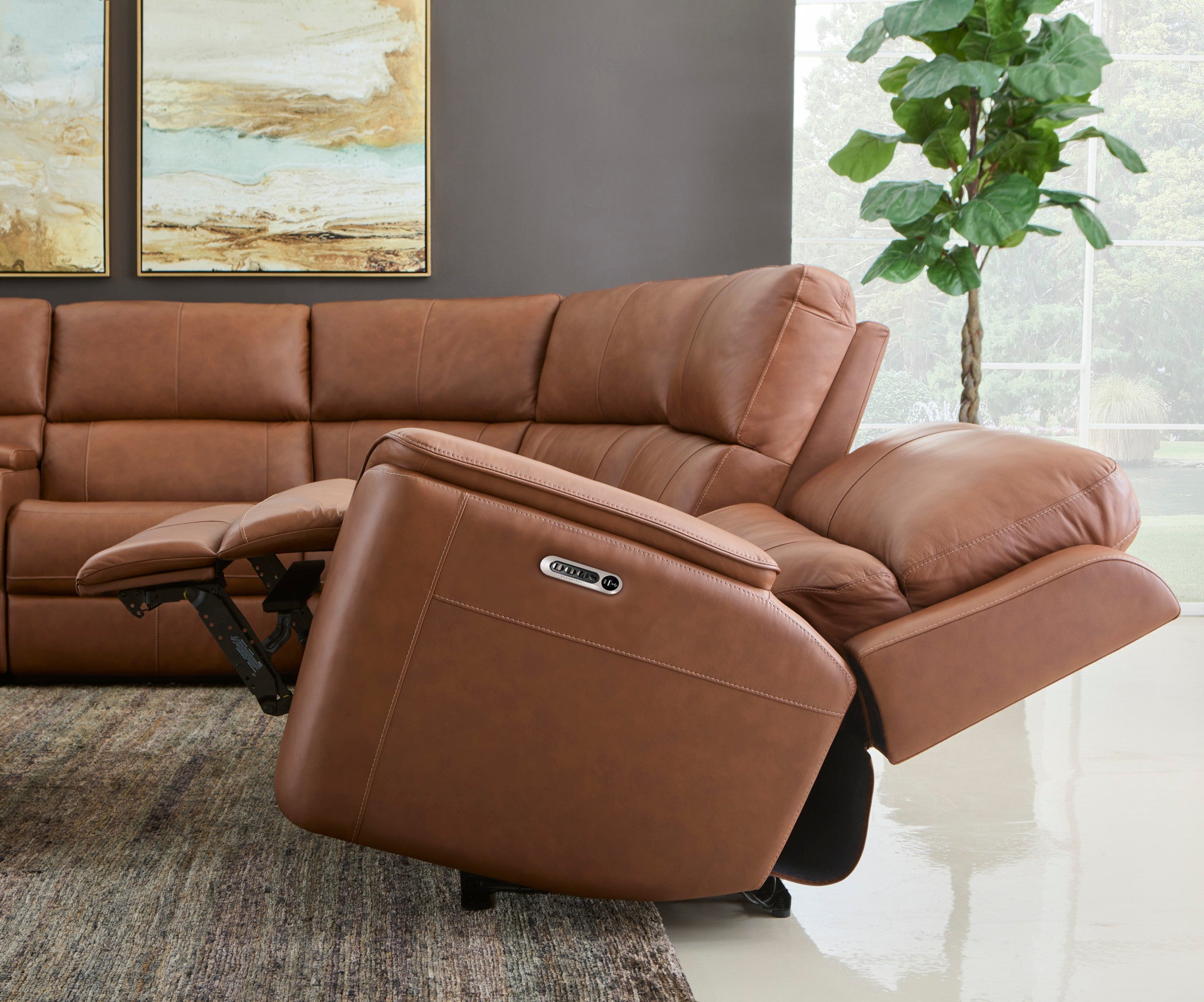 Henry Leather Power Reclining Sectional with Power Headrests & Lumbar