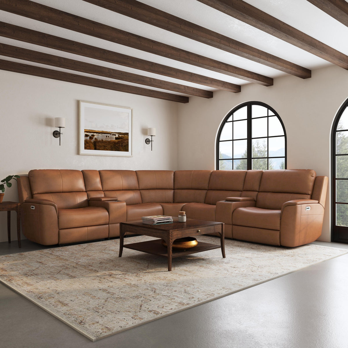 Henry Leather Power Reclining Sectional with Power Headrests & Lumbar