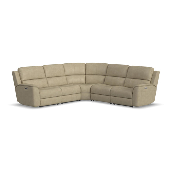 Henry Beige Leather Power Reclining Sectional with Power Headrest & Lumbar