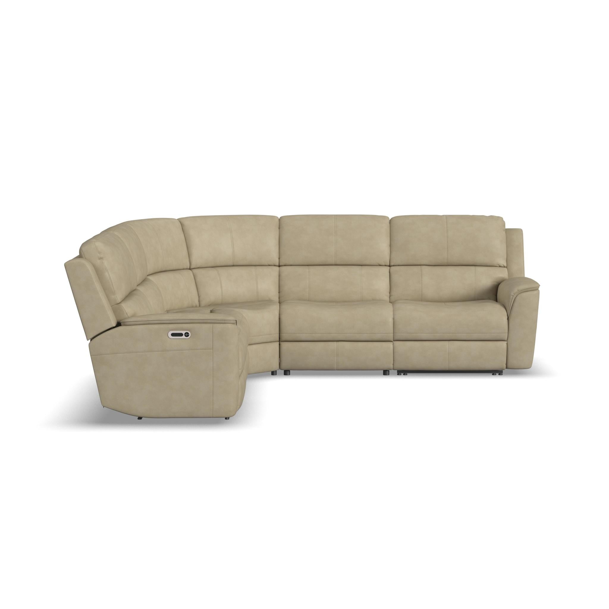 Henry Beige Leather Power Reclining Sectional with Power Headrest & Lumbar