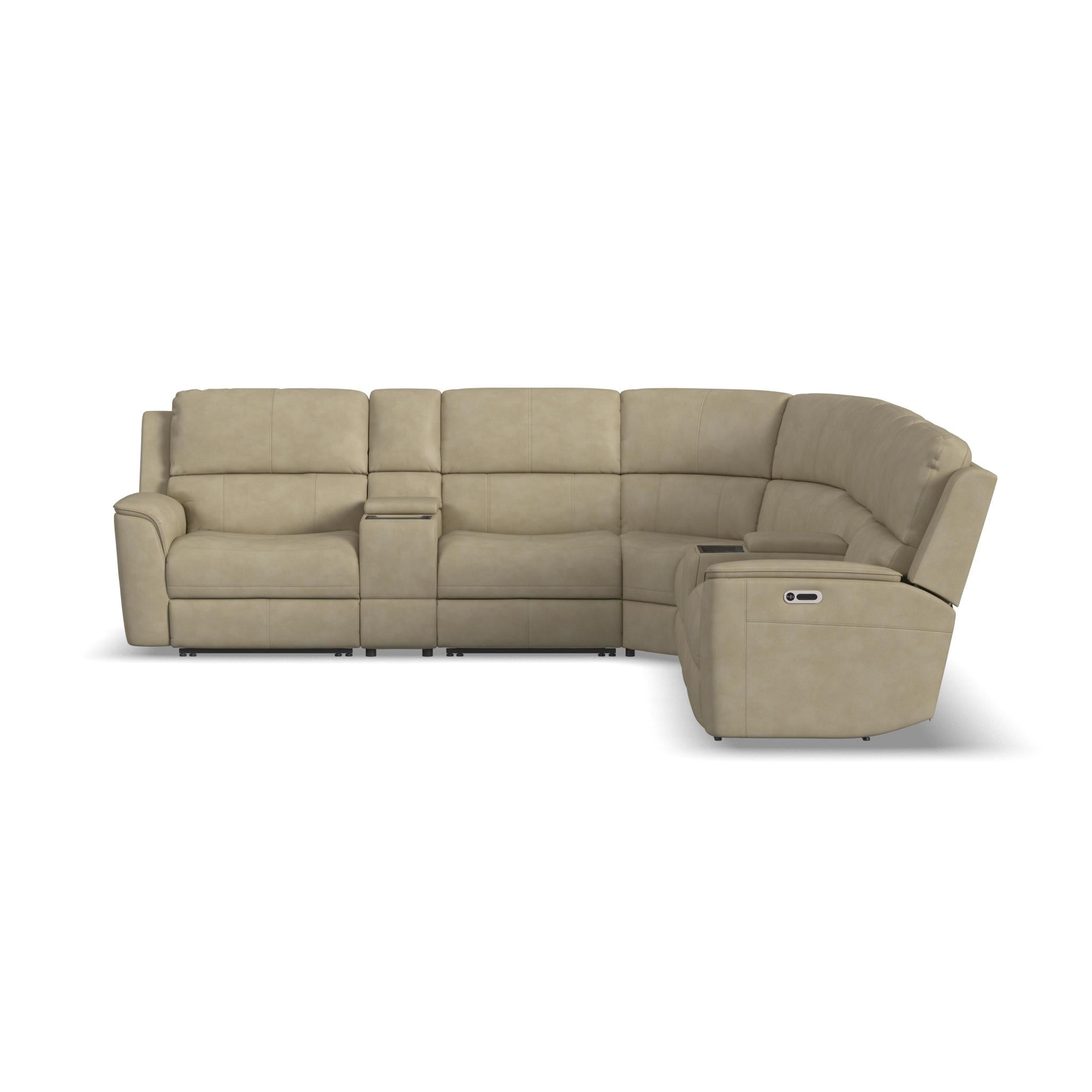 Henry Beige Leather Power Reclining Sectional with Power Headrest & Lumbar