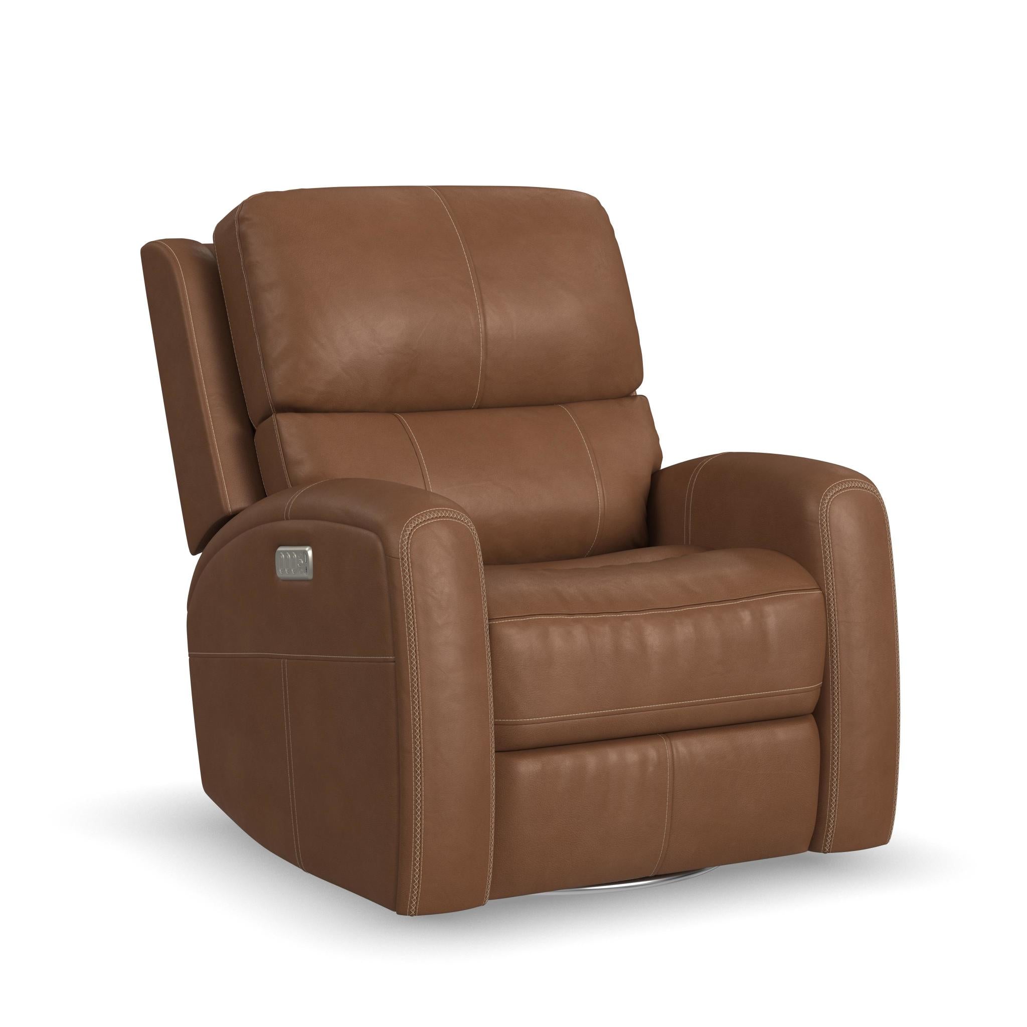 Linden Leather Power Swivel Gliding Recliner with Power Headrest, Lumbar, Heat & Massage