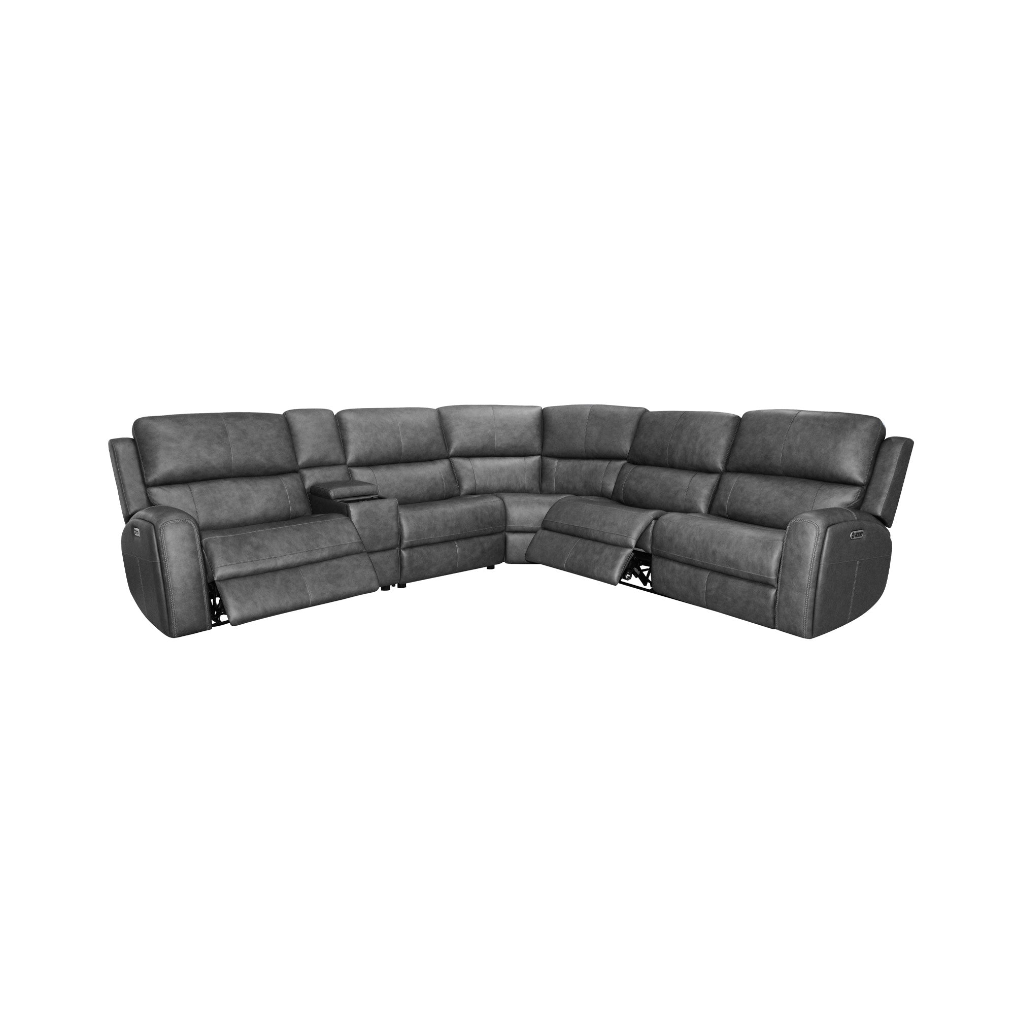 Linden Charcoal Leather Power Reclining Sectional with Power Headrest & Lumbar
