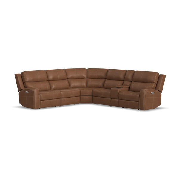 Linden Charcoal Leather Power Reclining Sectional with Power Headrests & Lumbar