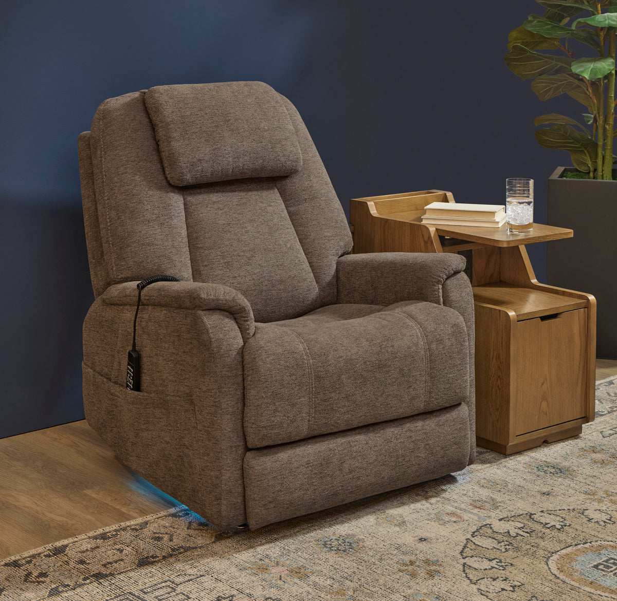 Zecliner Model 3+ Petite Toast Fabric Power Rocking Recliner with Power Headrest, Lumbar, Heat & Massage
