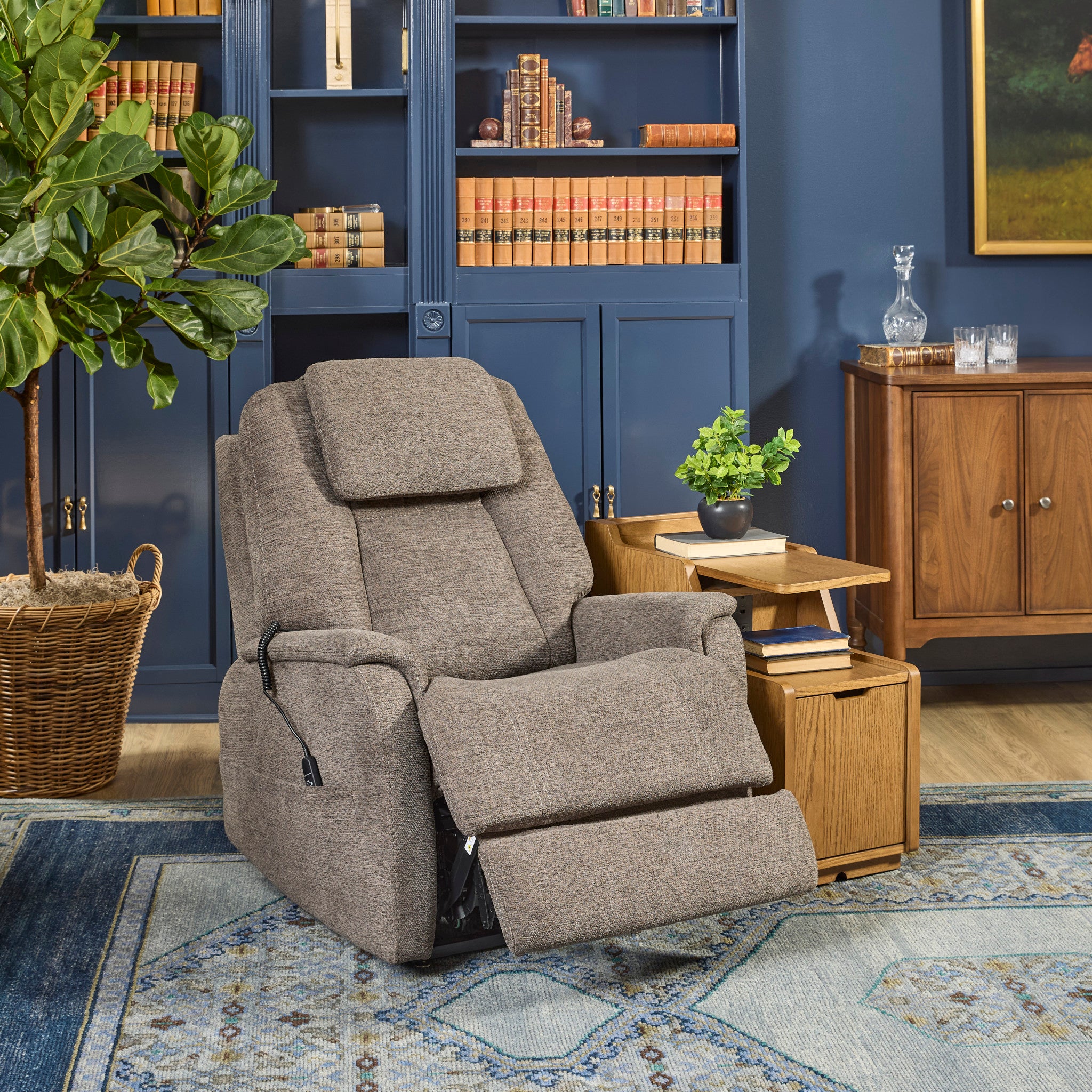 Zecliner Model 3+ Petite Umber Fabric Power Lift Recliner with Power Headrest, Lumbar, Heat & Massage