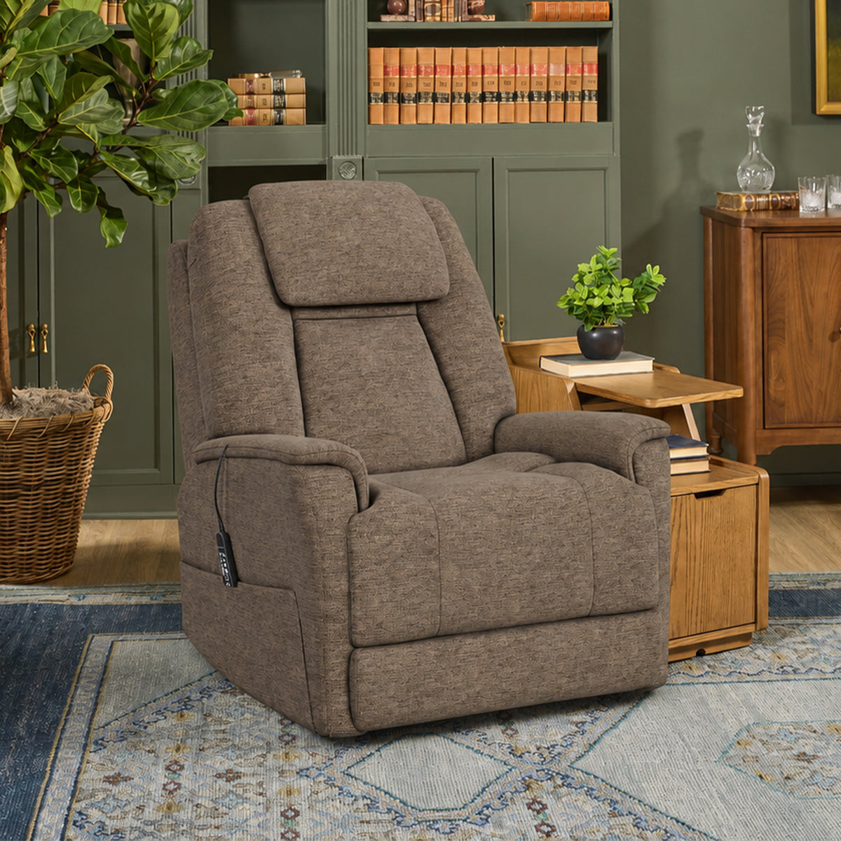 Zecliner Model 3+ Petite Toast Fabric Power Lift Recliner with Power Headrest, Lumbar, Heat & Massage