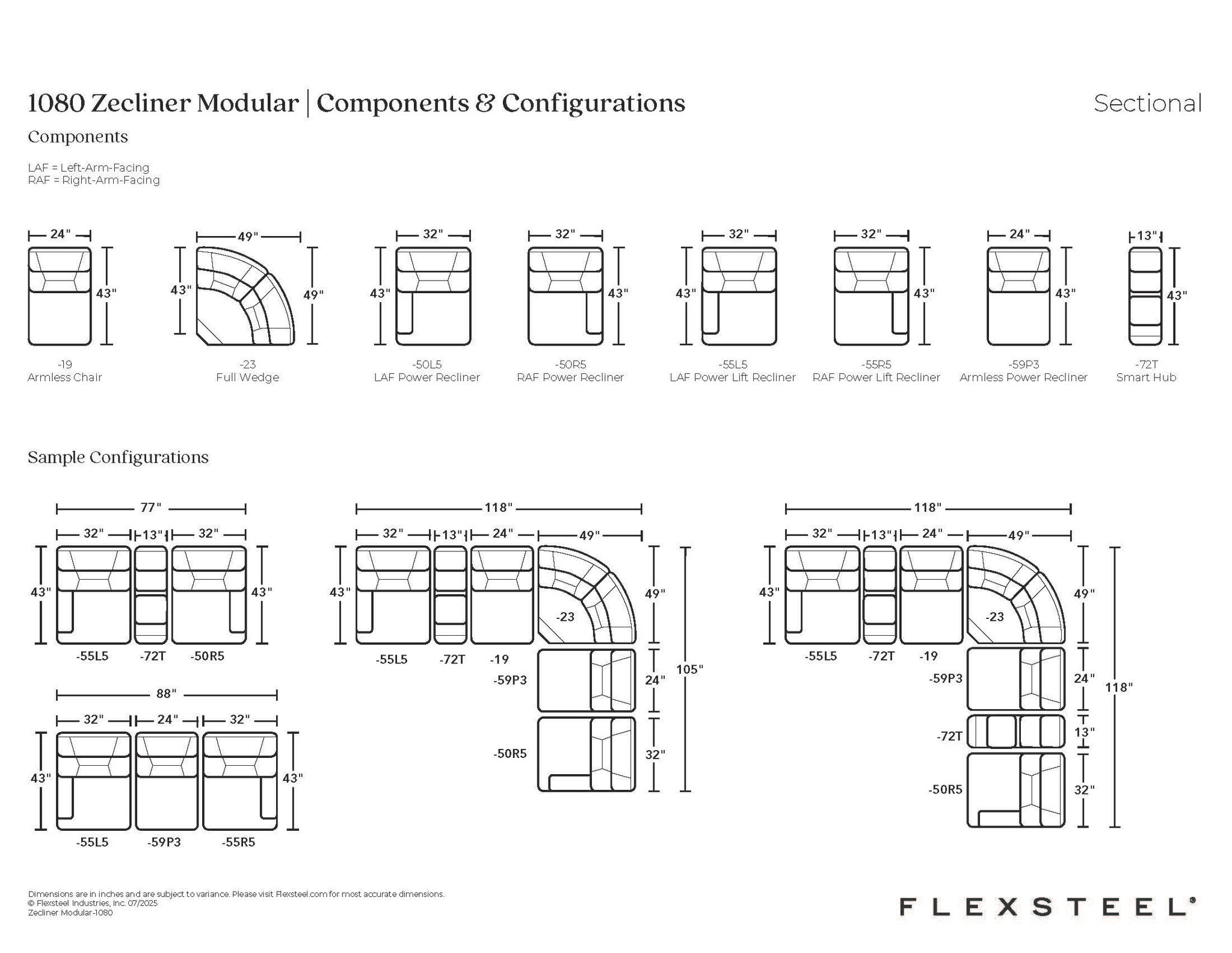 Zecliner Modular Power Sleep Modular Sectional with Power Headrest, Lumbar, Heat, & Massage