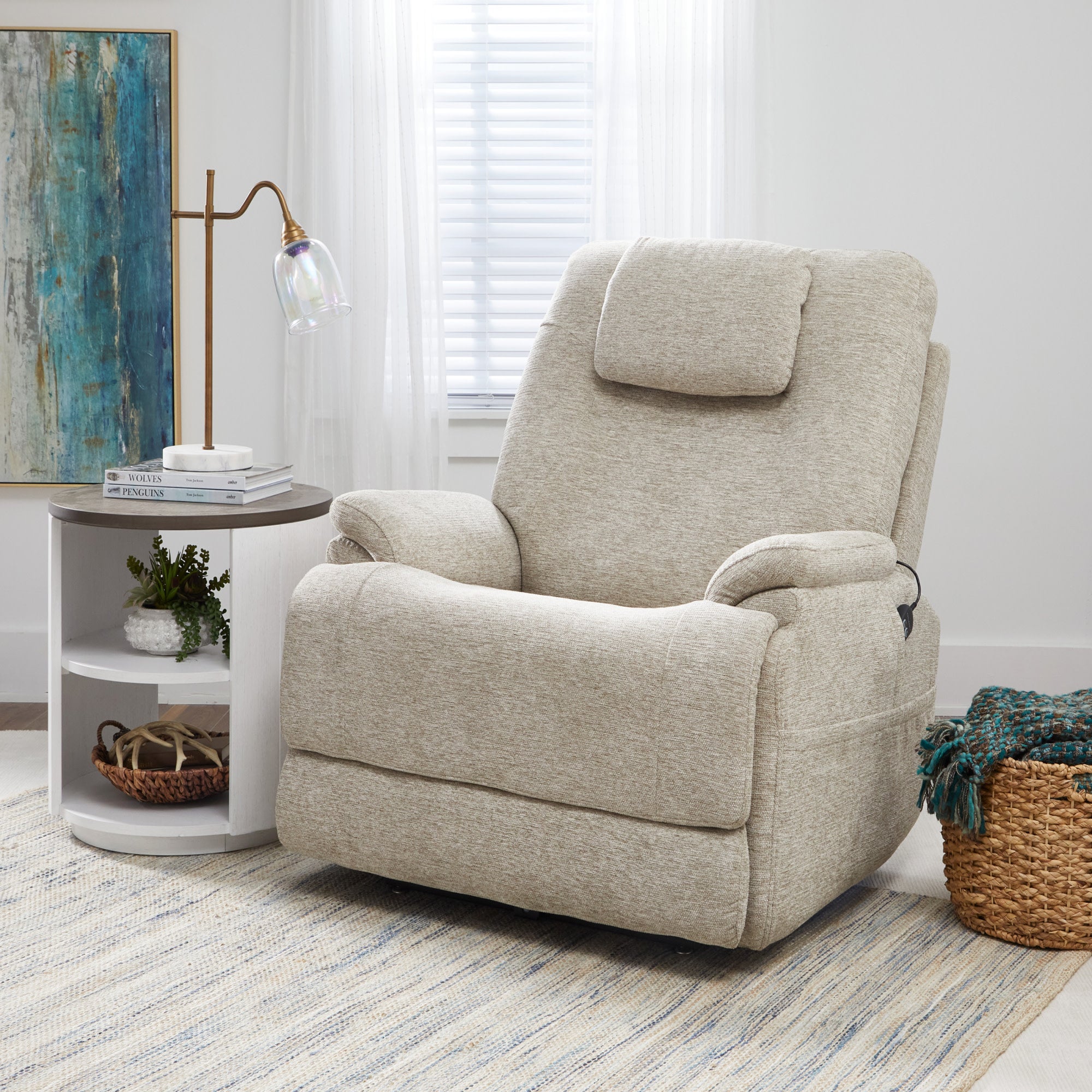 Zecliner Model 2+ Fabric Power Lift Sleep Recliner with Power Headrest, Lumbar, Heat & Massage