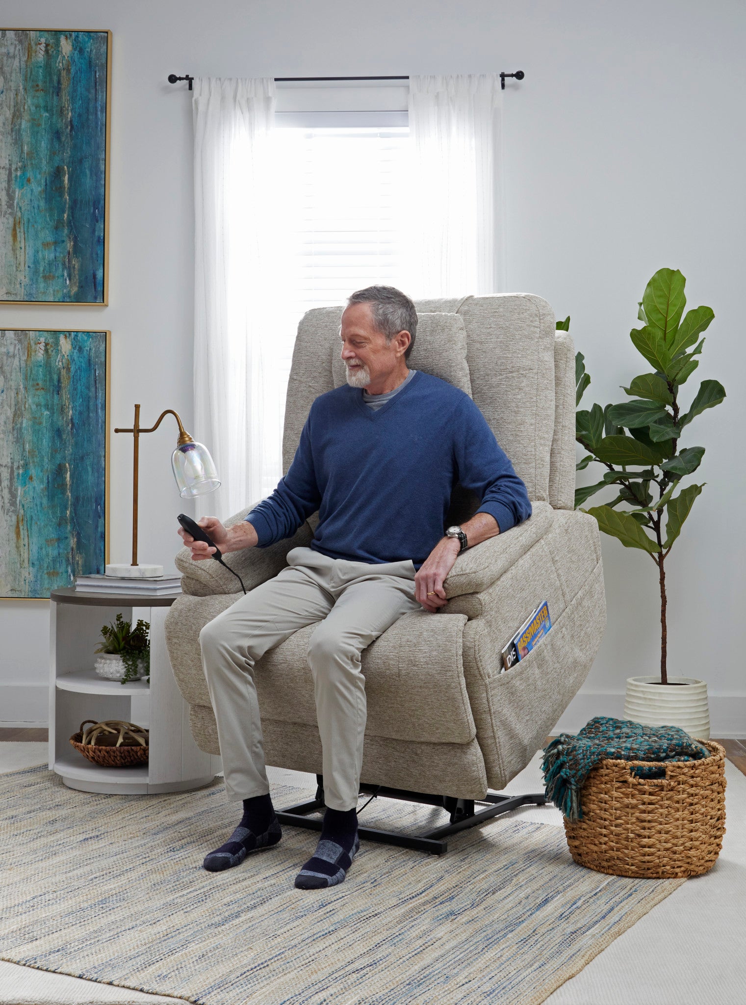 Zecliner Model 2+ Fabric Power Lift Sleep Recliner with Power Headrest, Lumbar, Heat & Massage