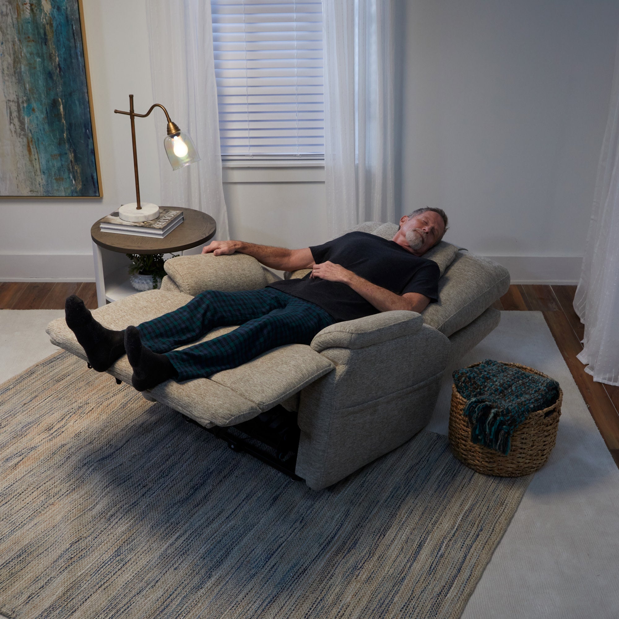 Zecliner Model 2+ Fabric Power Lift Sleep Recliner with Power Headrest, Lumbar, Heat & Massage