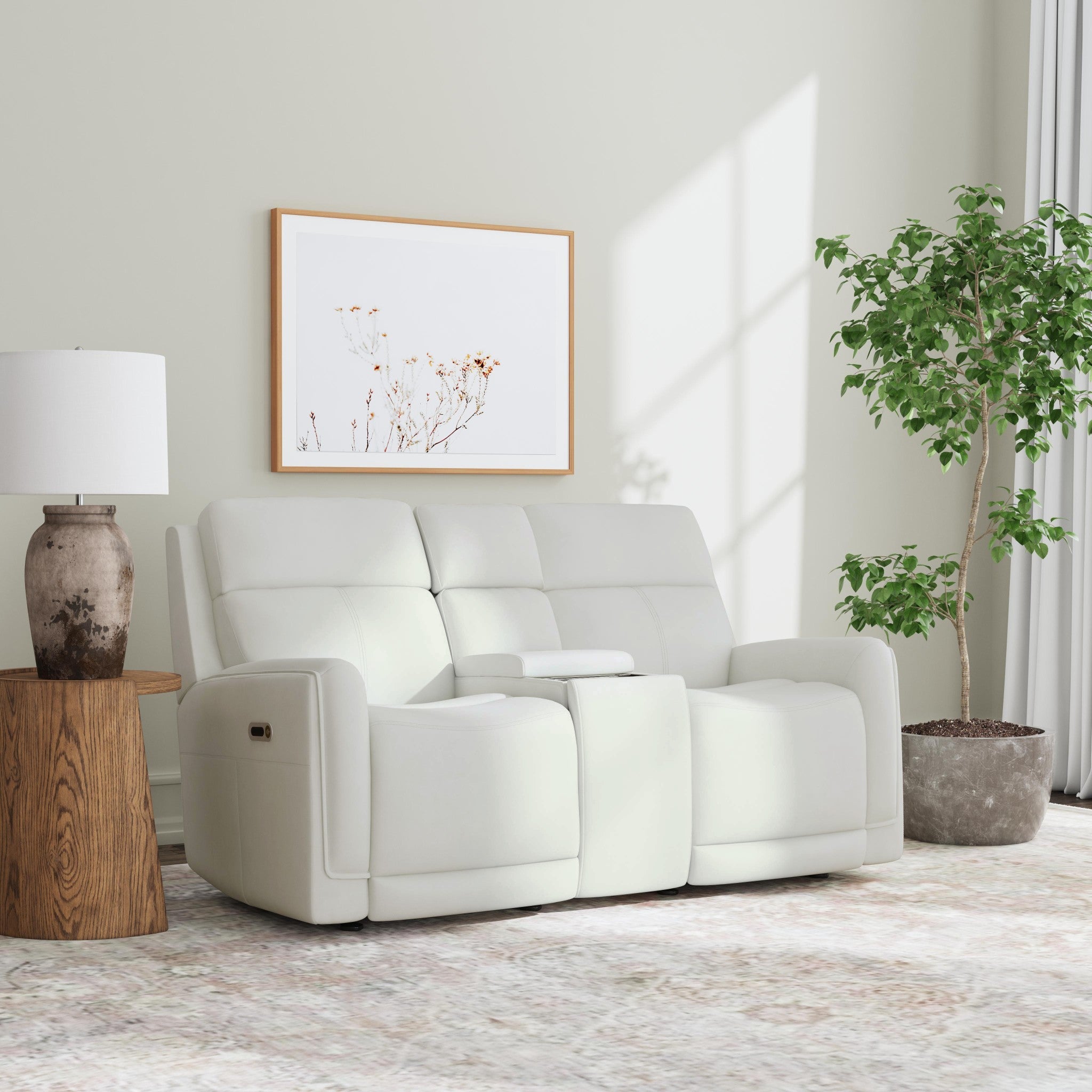 Alister Leather Power Gliding Loveseat with Console, Power Headrests & Lumbar