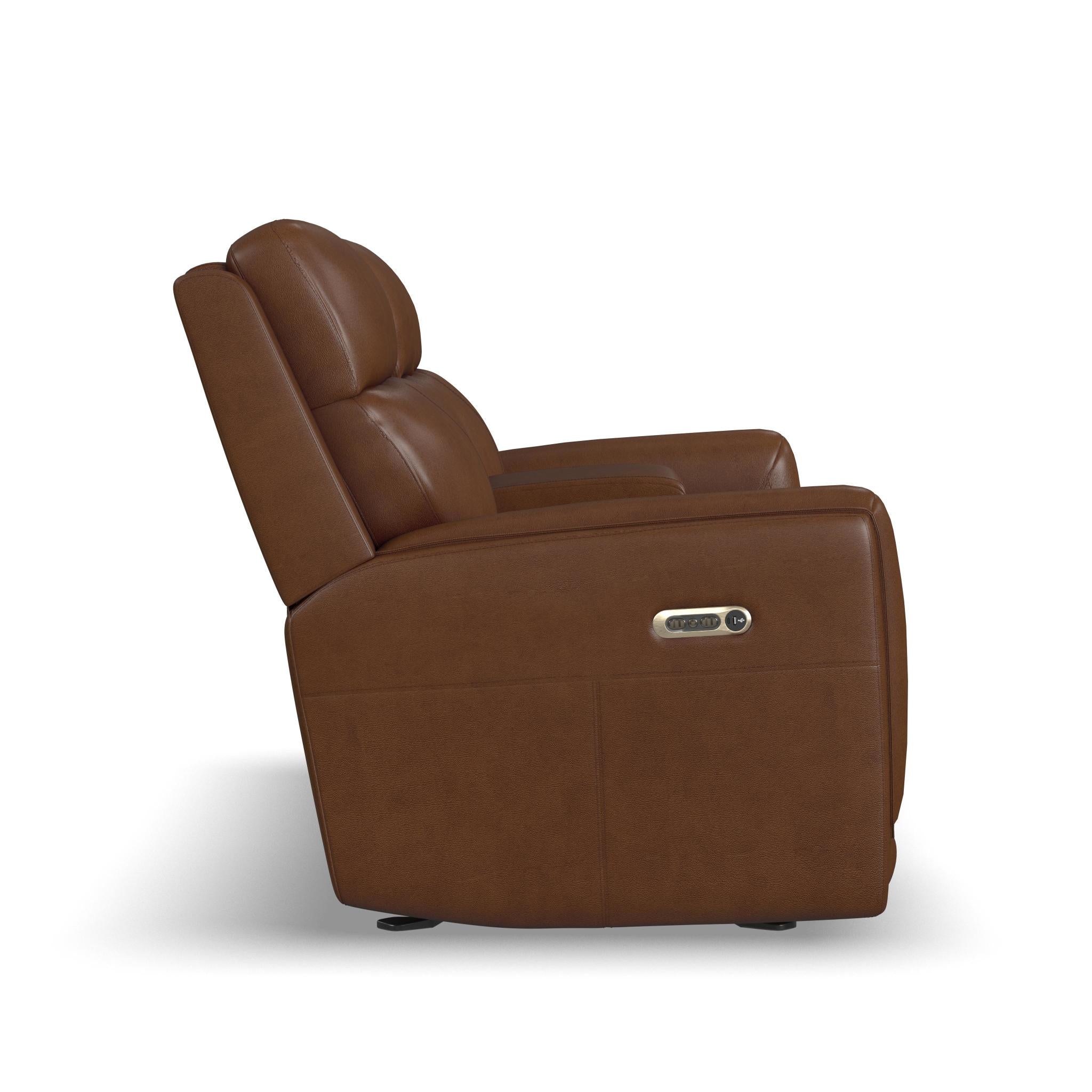 Alister Leather Power Gliding Loveseat with Console, Power Headrests & Lumbar