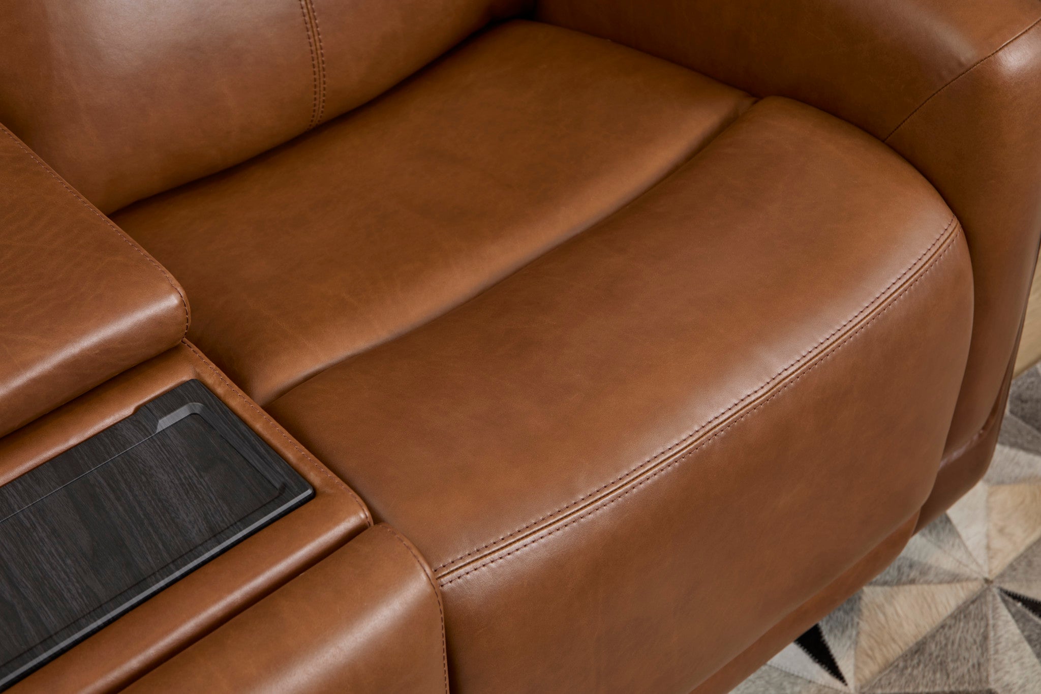 Alister Leather Power Gliding Loveseat with Console, Power Headrests & Lumbar