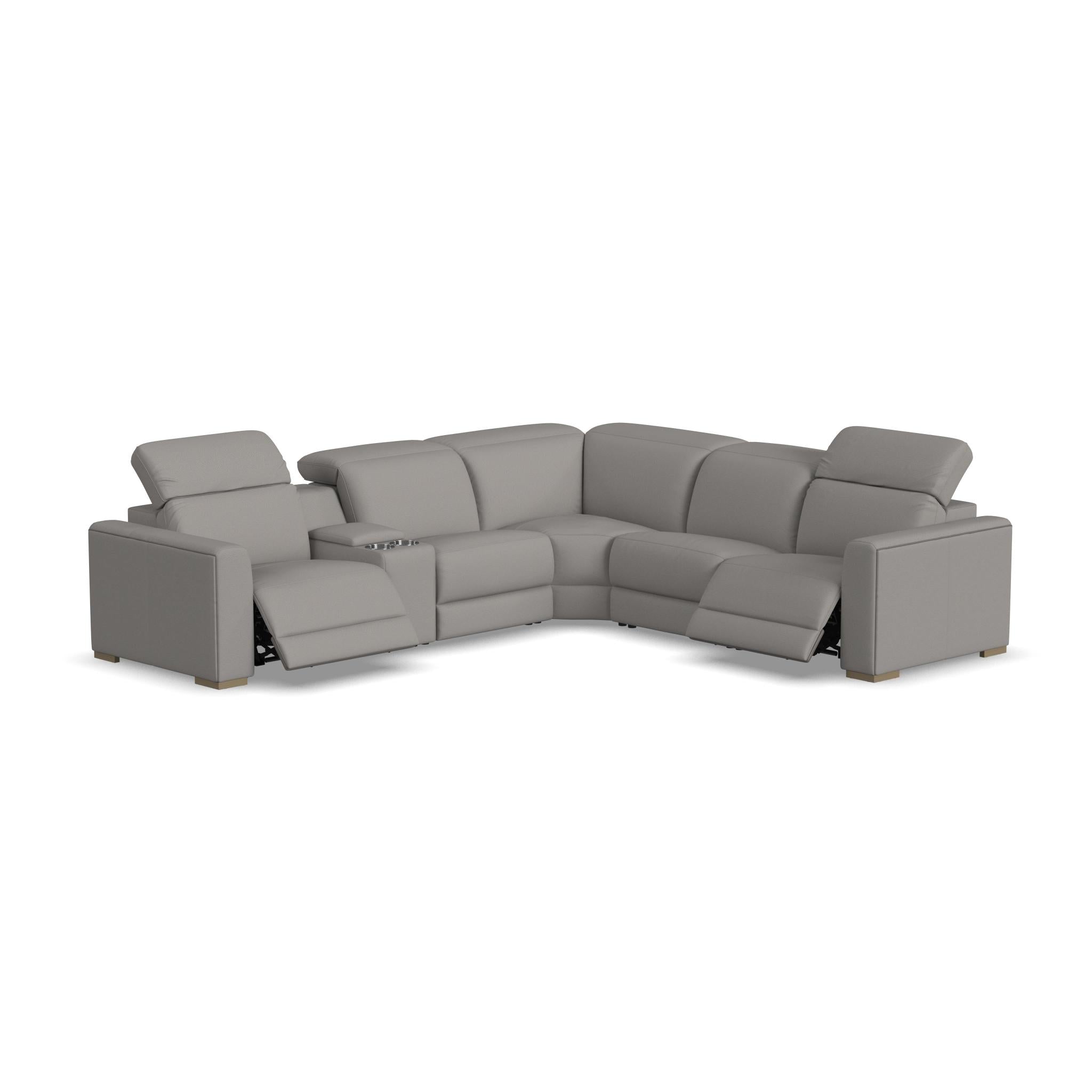 Aurora Ash Leather Power Reclining Sectional with Power Headrests