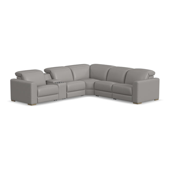Aurora Ash Leather Power Reclining Sectional with Power Headrests