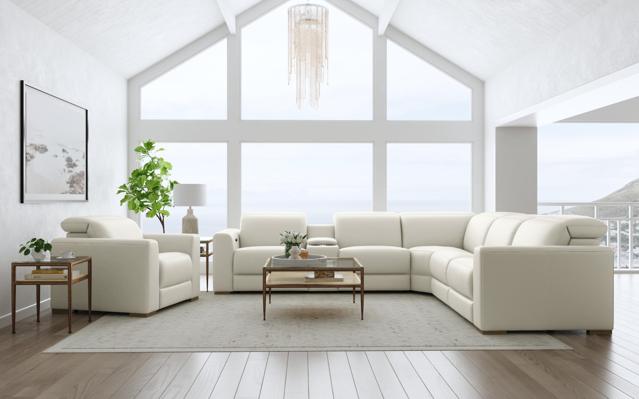 Aurora Coconut Milk Leather Power Reclining Sectional with Power Headrests