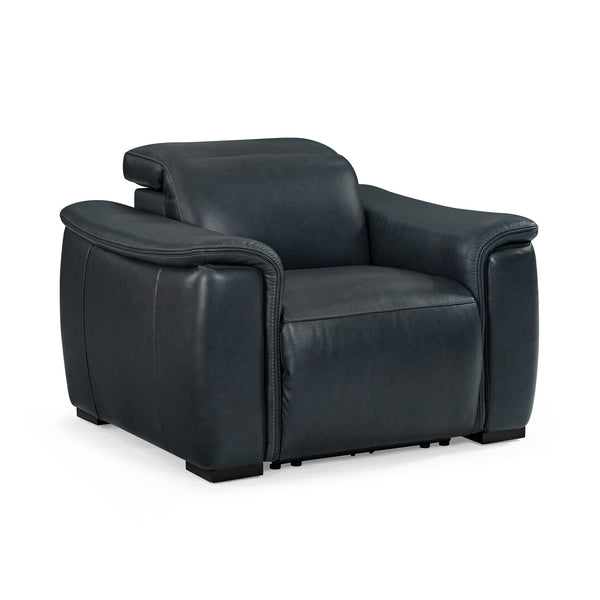 Camden Abyss Blue Leather Power Recliner with Power Headrest