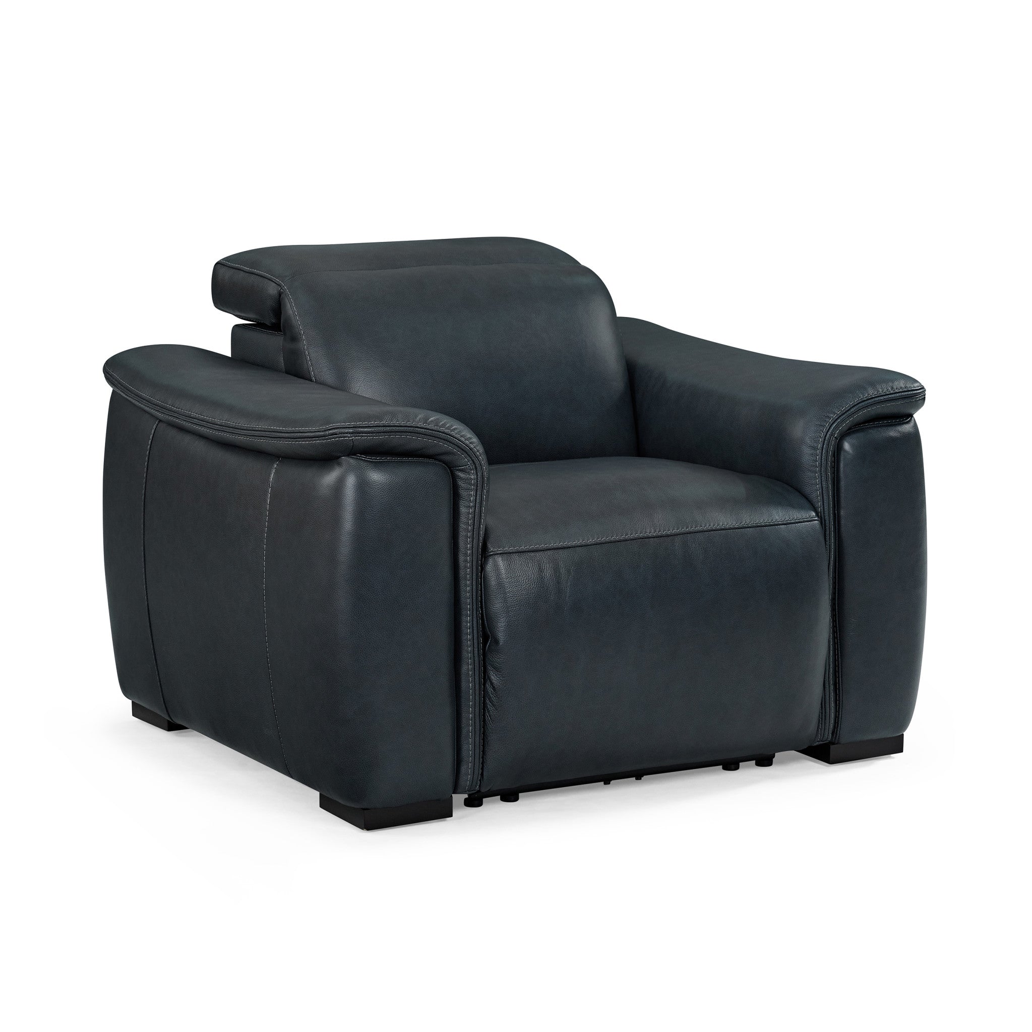 Camden Abyss Blue Leather Power Recliner with Power Headrest