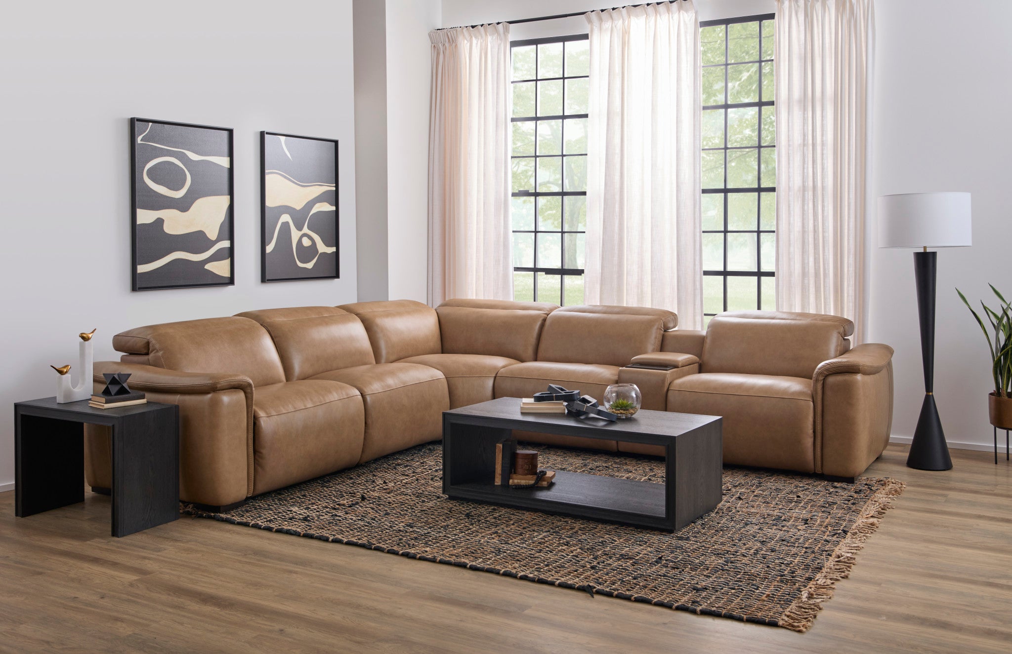 Camden Leather Power Reclining Sectional with Power Headrest