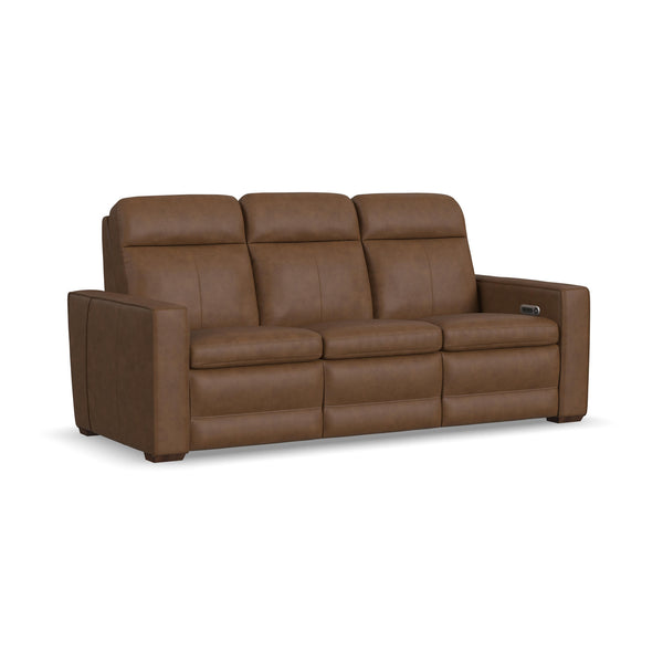 Dutch Leather Power Reclining Sofa with Console, Power Headrest, & Lumbar