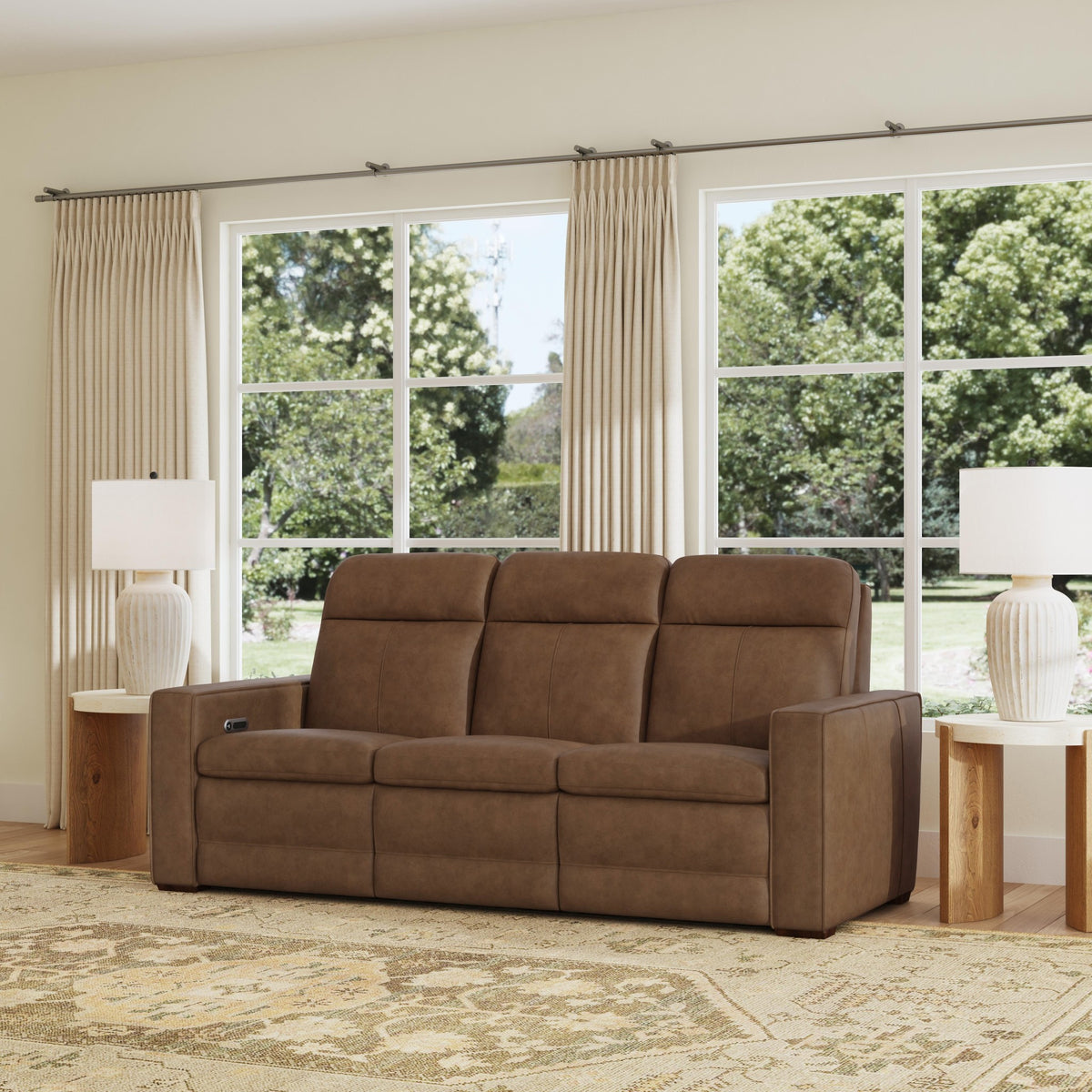 Dutch Leather Power Reclining Sofa with Console, Power Headrest, & Lumbar