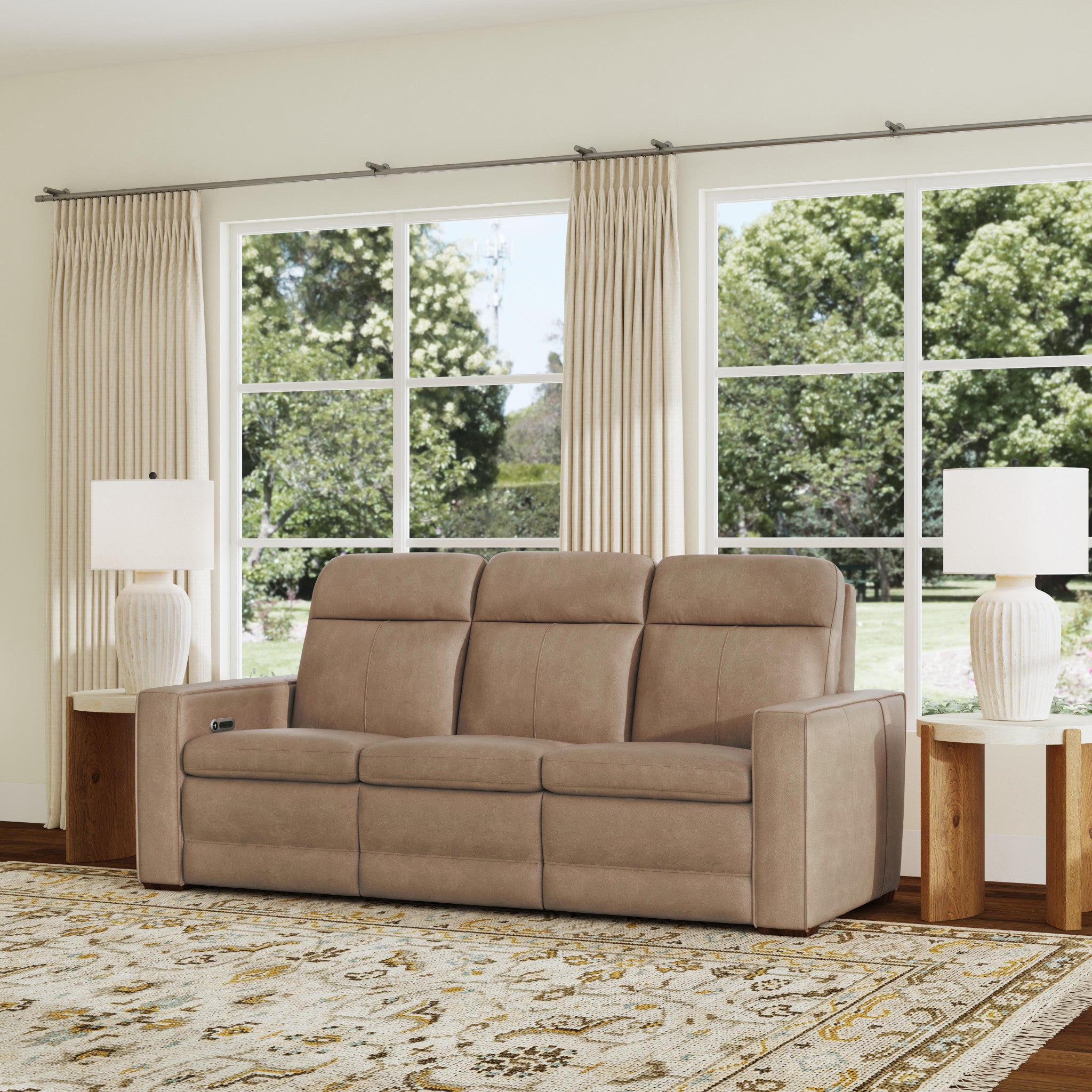 Dutch Leather Power Reclining Sofa with Console, Power Headrest, & Lumbar