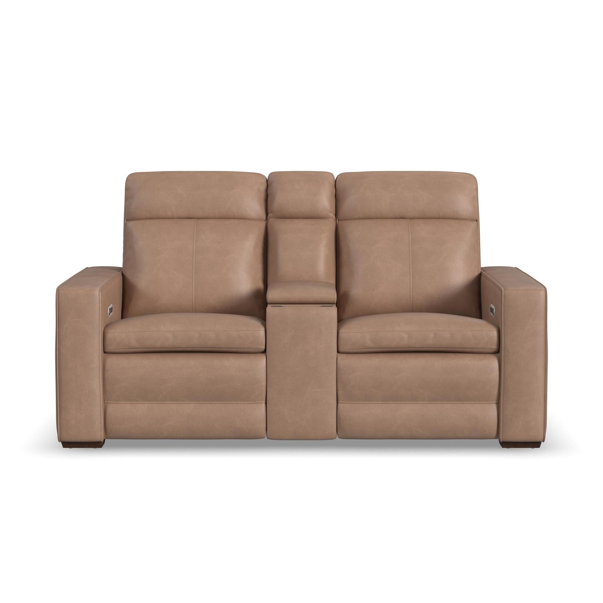Dutch Desert Leather Power Reclining Loveseat with Console, Power Headrest & Lumbar