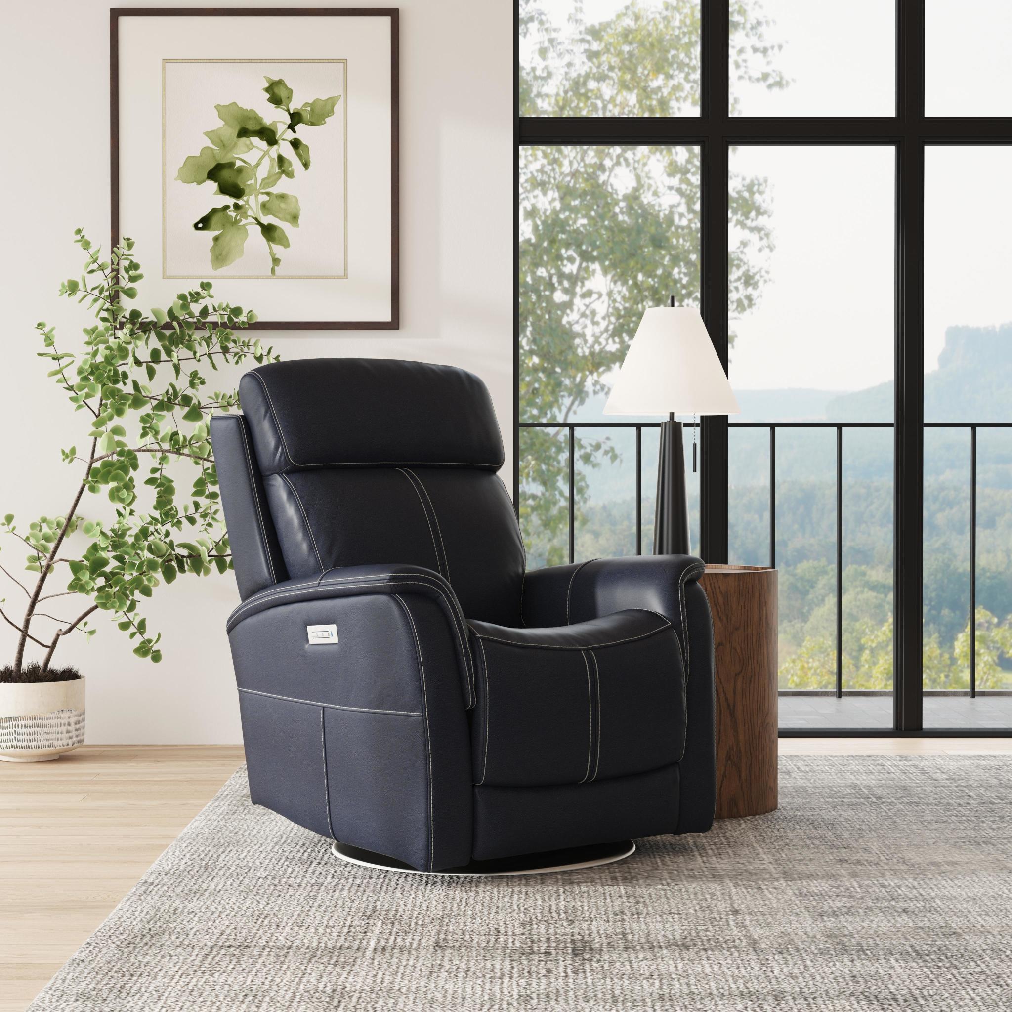 View Ocean Leather Power Swivel Recliner with Power Headrest