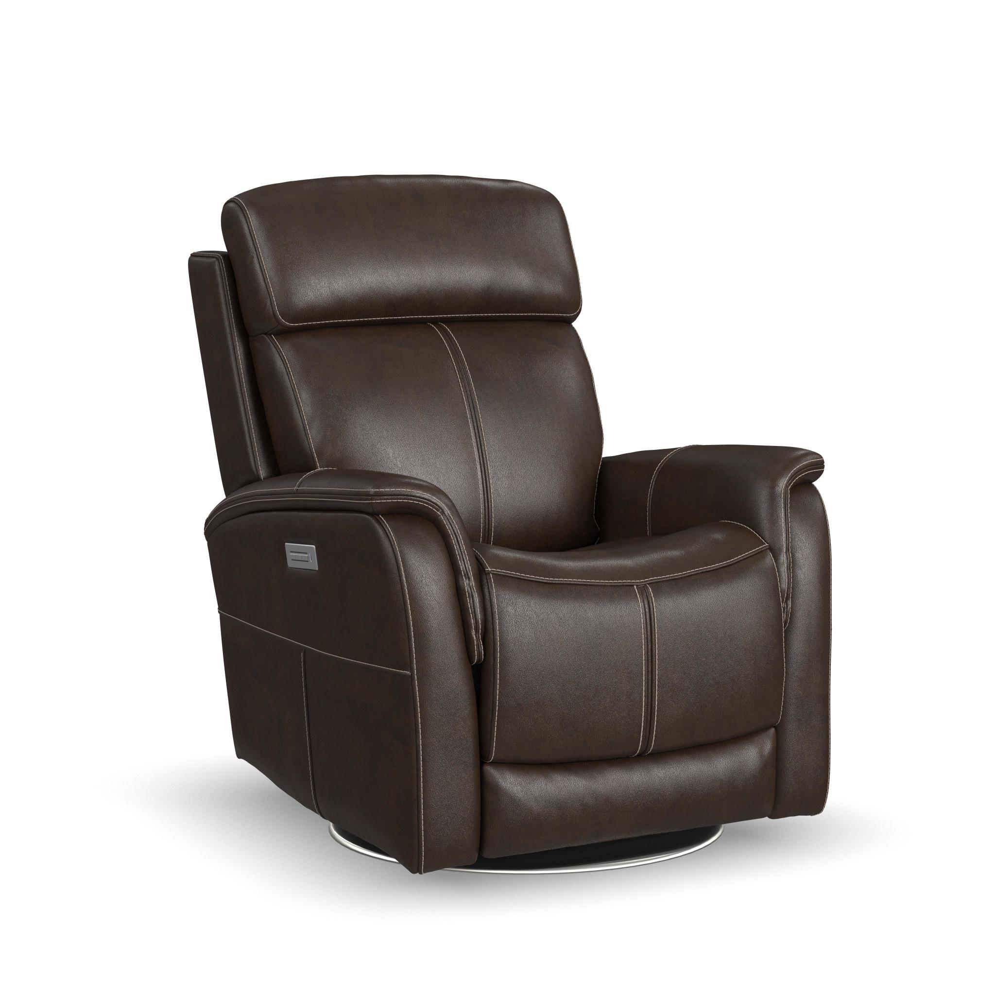 View Chocolate Leather Power Swivel Recliner with Power Headrest
