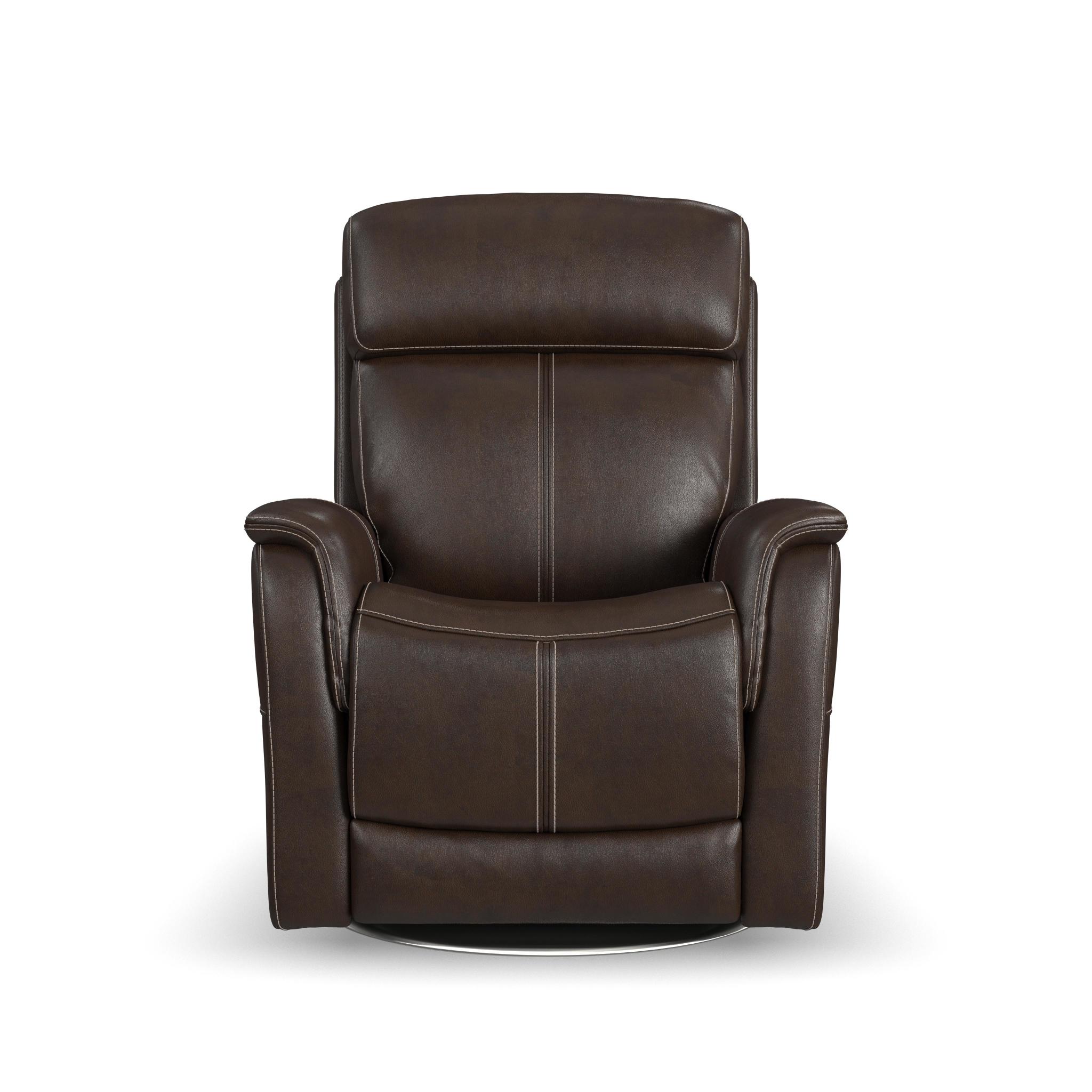 View Chocolate Leather Power Swivel Recliner with Power Headrest