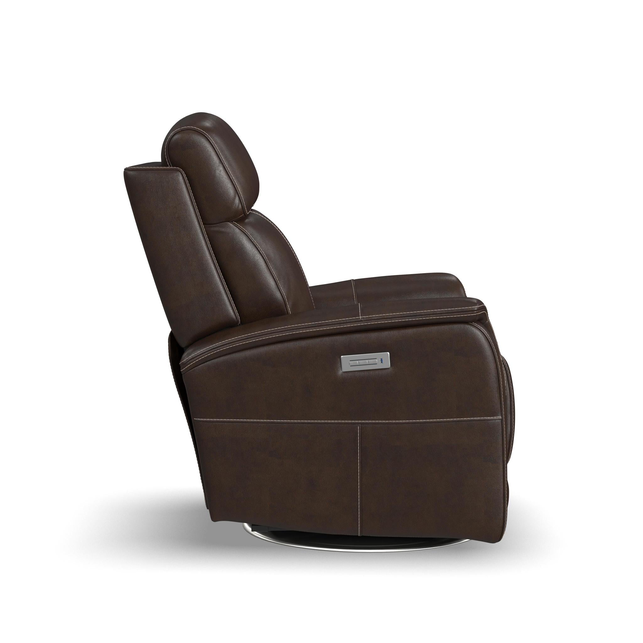 View Chocolate Leather Power Swivel Recliner with Power Headrest