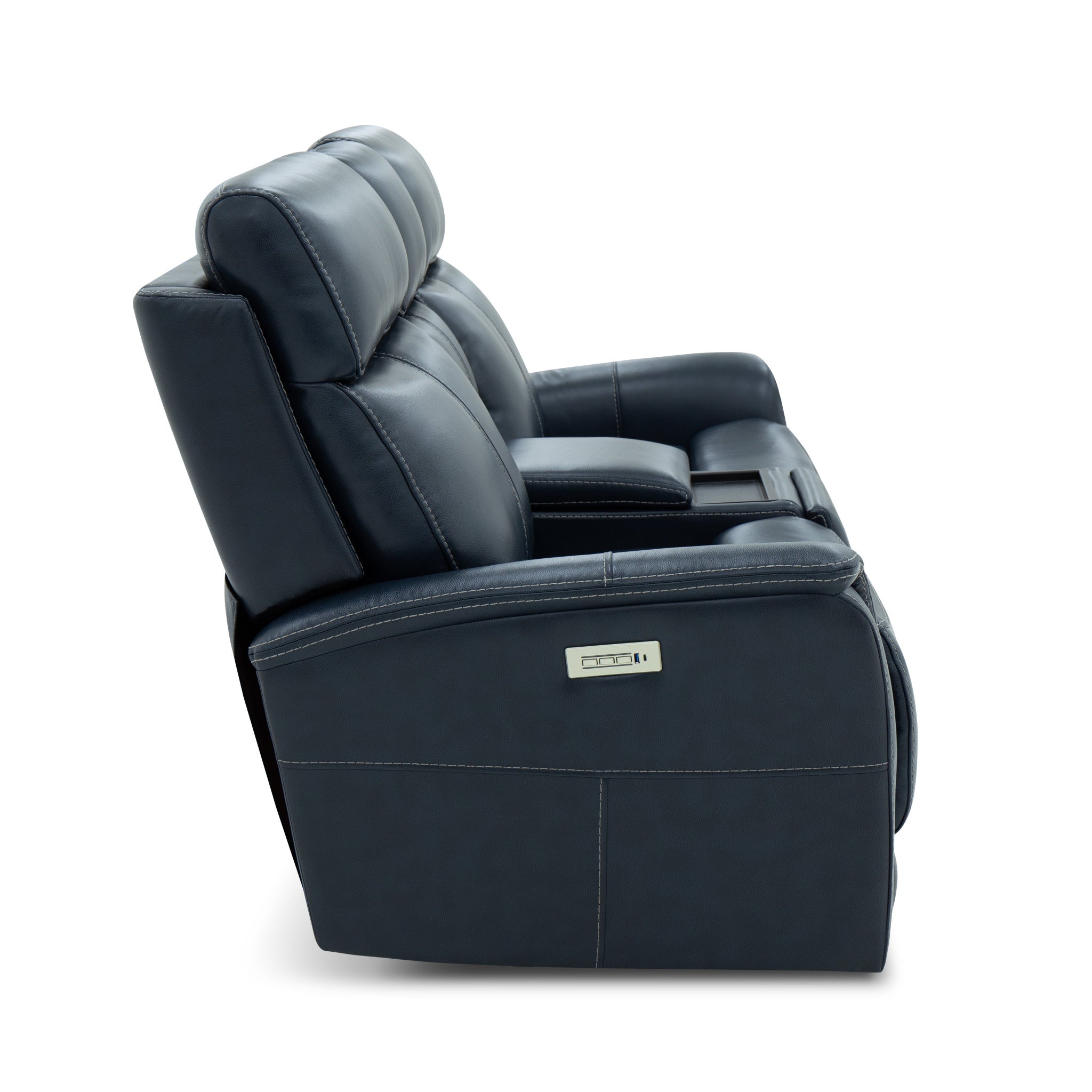 View Leather Power Reclining Sofa with Console, Power Headests & Lumbar - Living Room Furniture