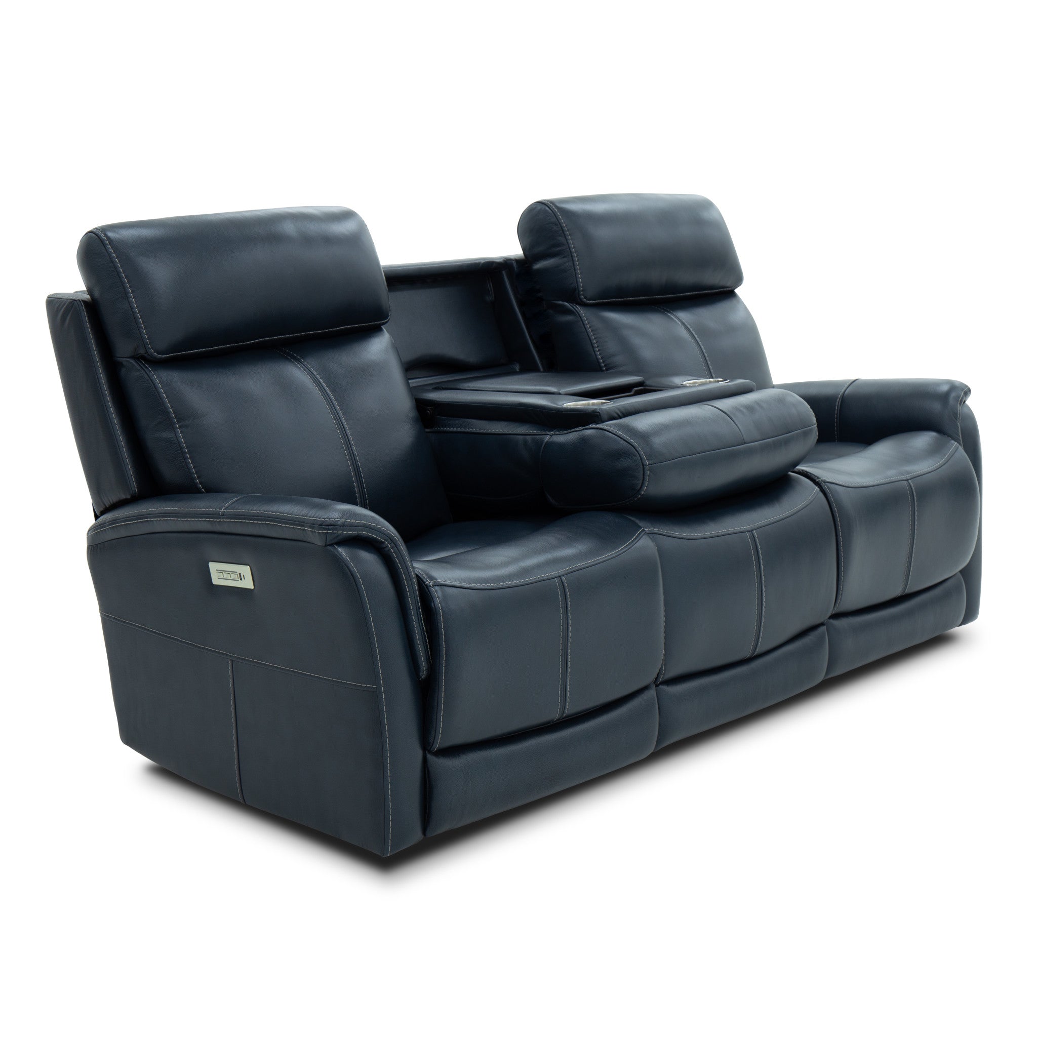 View Leather Power Reclining Sofa with Console, Power Headests & Lumbar - Living Room Furniture