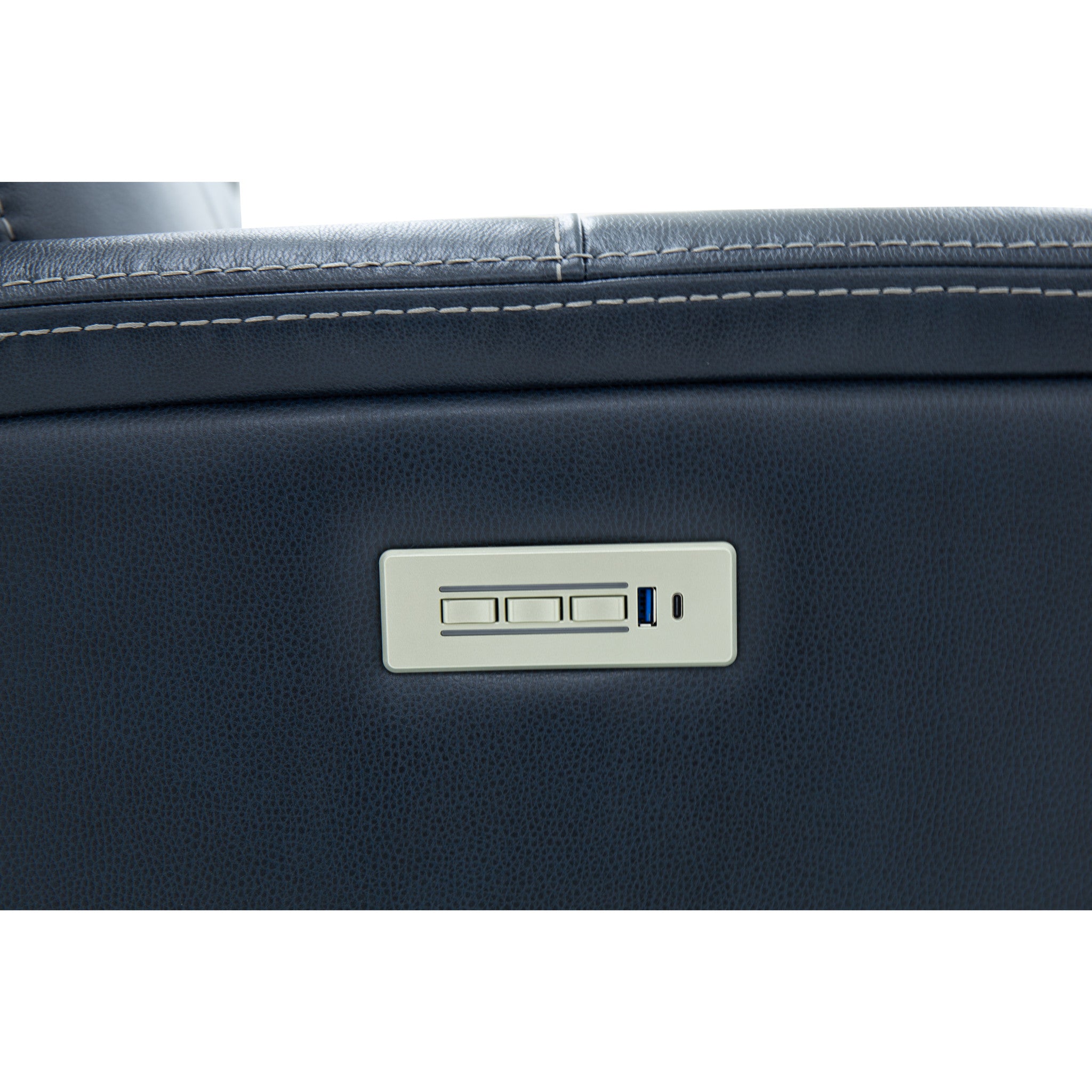 View Leather Power Reclining Sofa with Console, Power Headests & Lumbar - Living Room Furniture