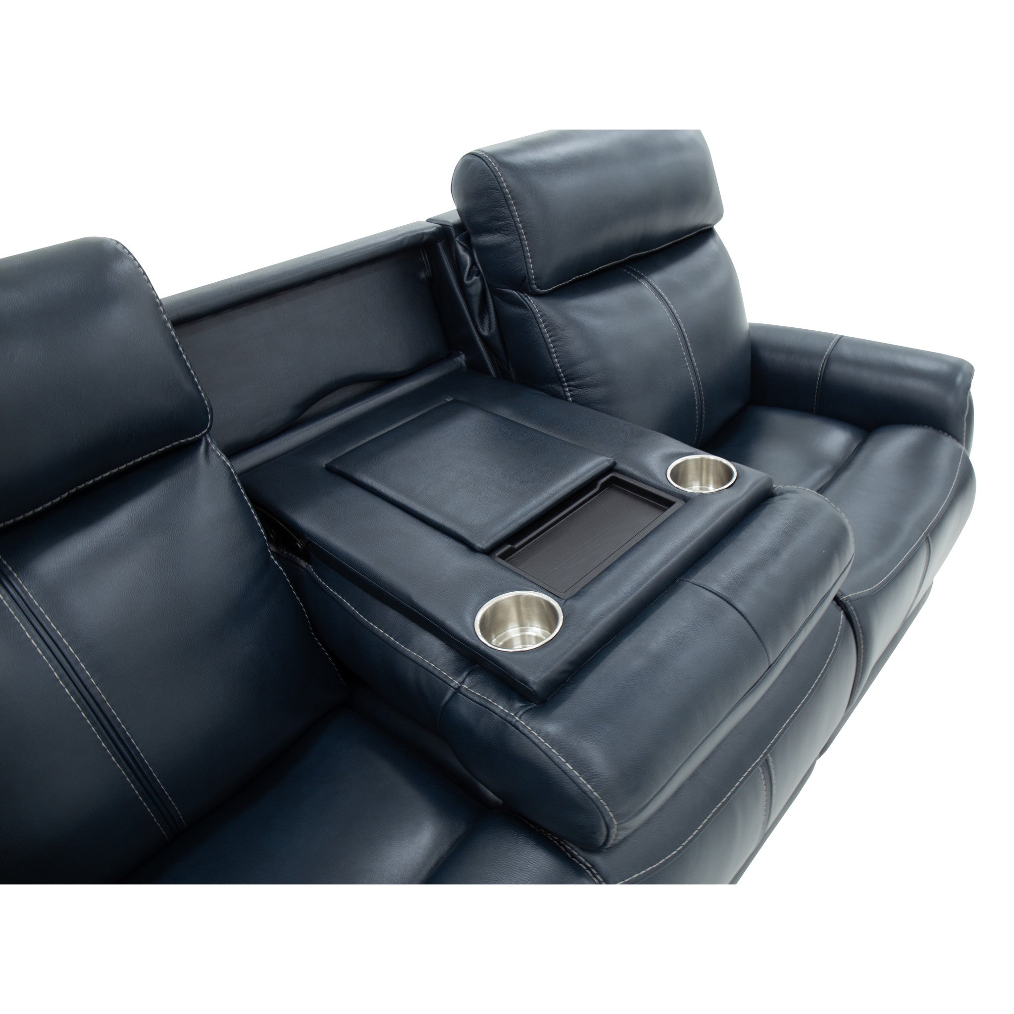 View Leather Power Reclining Sofa with Console, Power Headests & Lumbar - Living Room Furniture