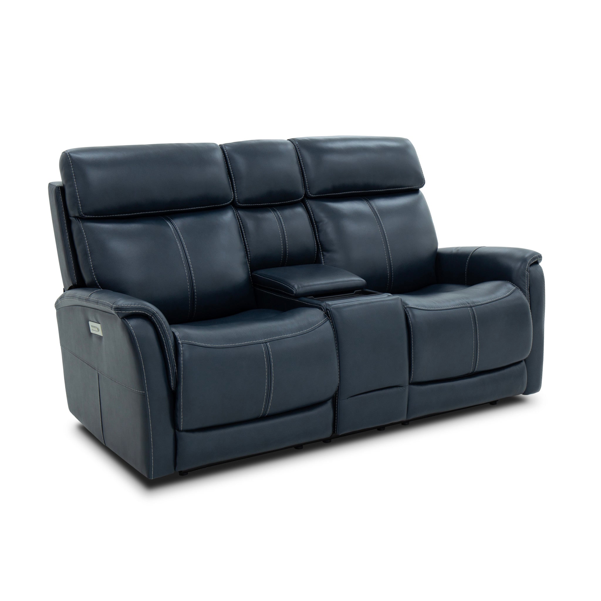 View Leather Power Reclining Loveseat with Console, Power Headrests & Lumbar - Living Room Furniture