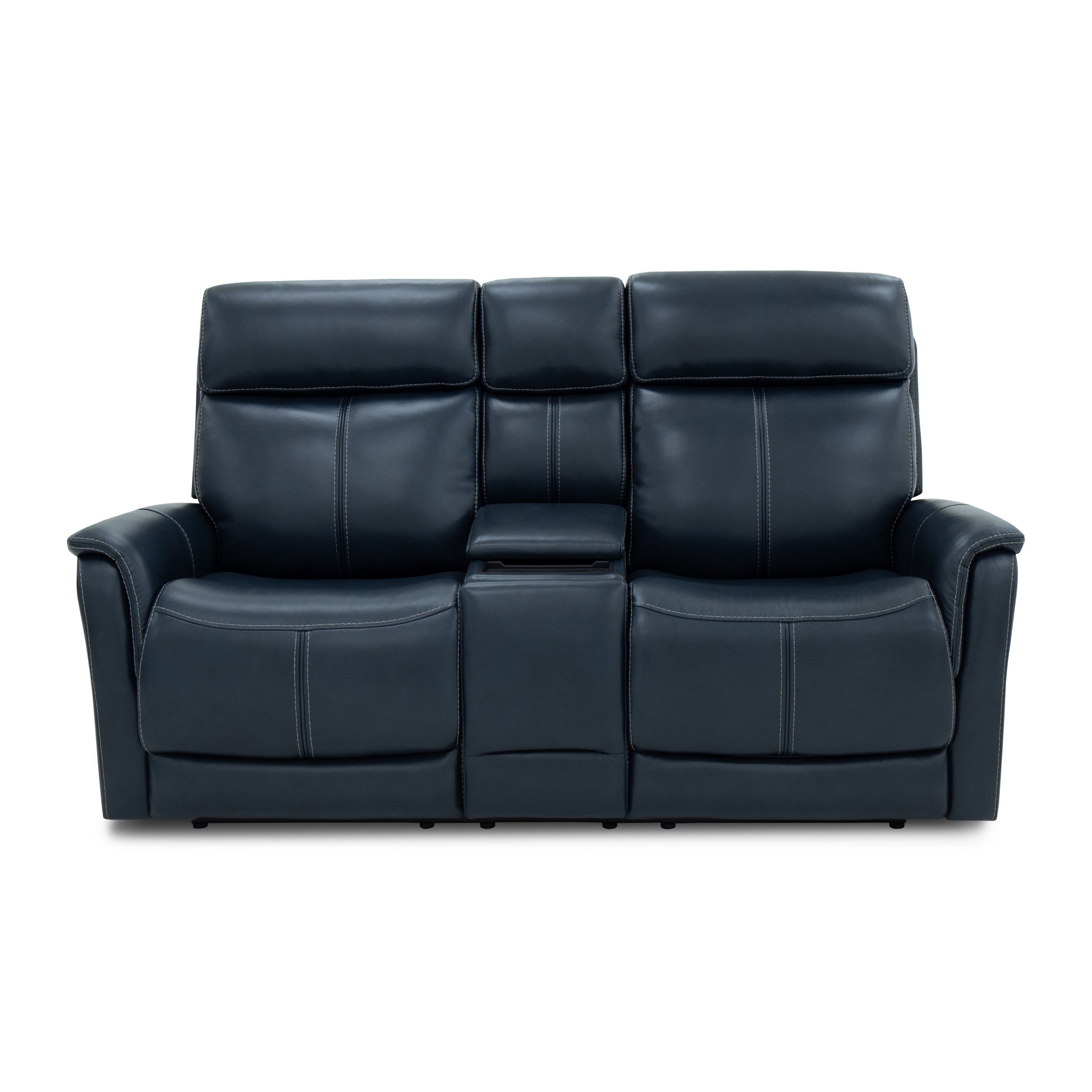 View Leather Power Reclining Loveseat with Console, Power Headrests & Lumbar - Living Room Furniture