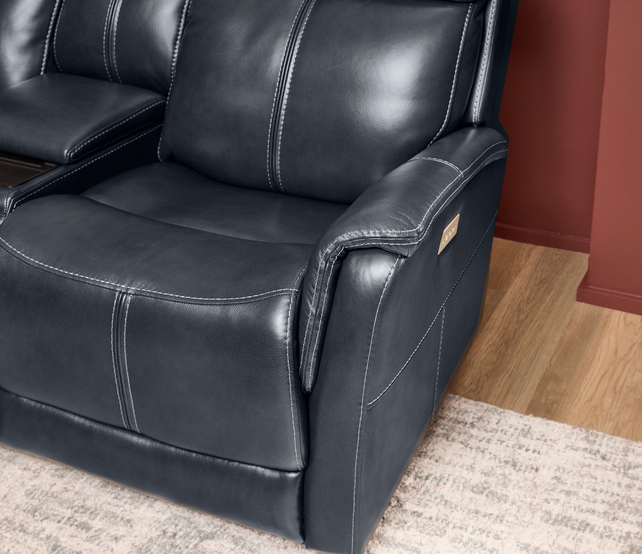 View Leather Power Reclining Loveseat with Console, Power Headrests & Lumbar - Living Room Furniture