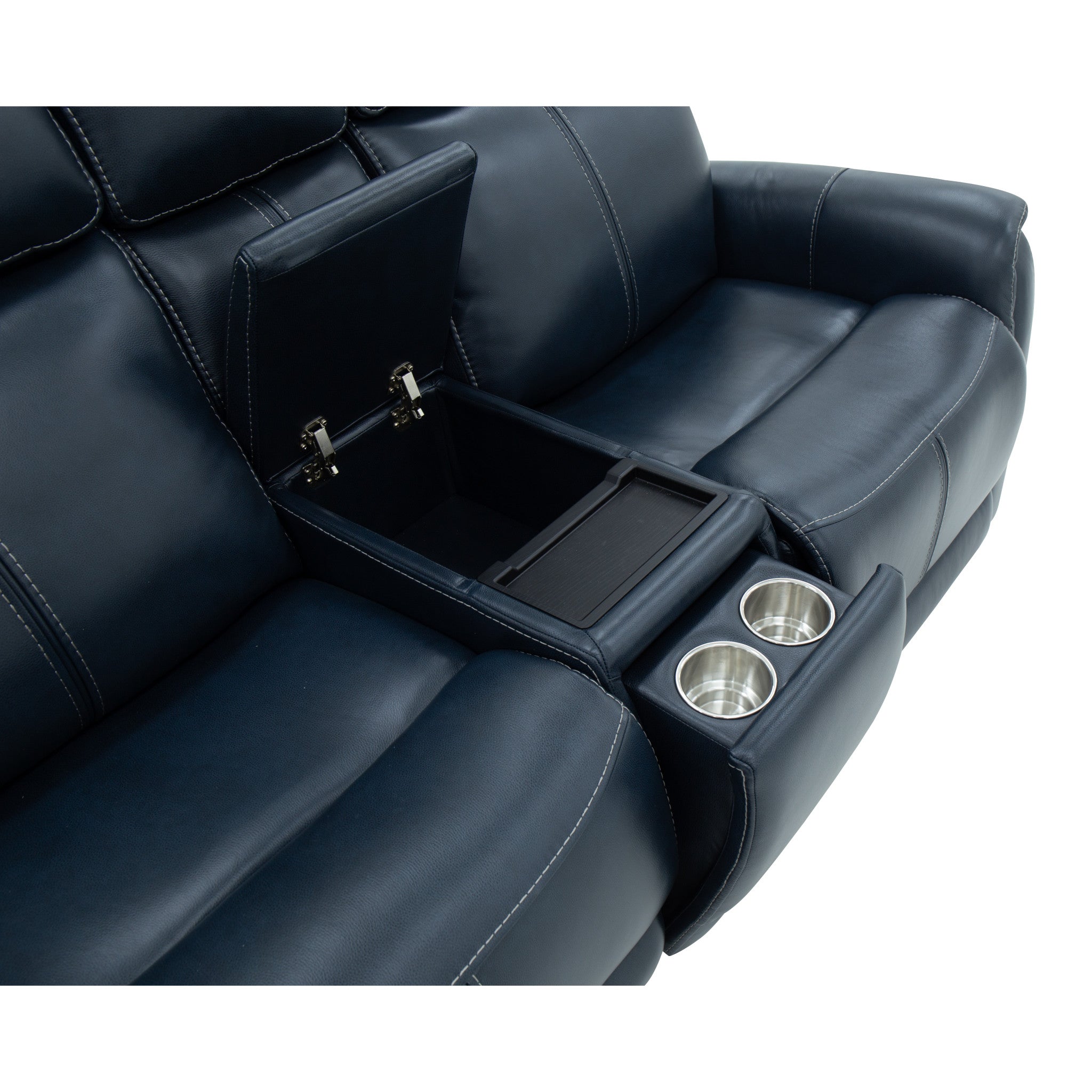 View Leather Power Reclining Loveseat with Console, Power Headrests & Lumbar - Living Room Furniture