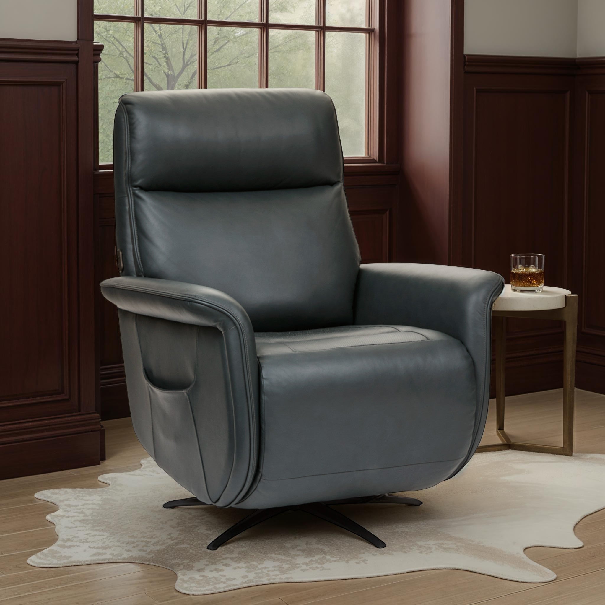 Haven Harbor Leather Power Swivel Recliner with Power Headrest, Lumbar, Heat, Massage & Ventilation