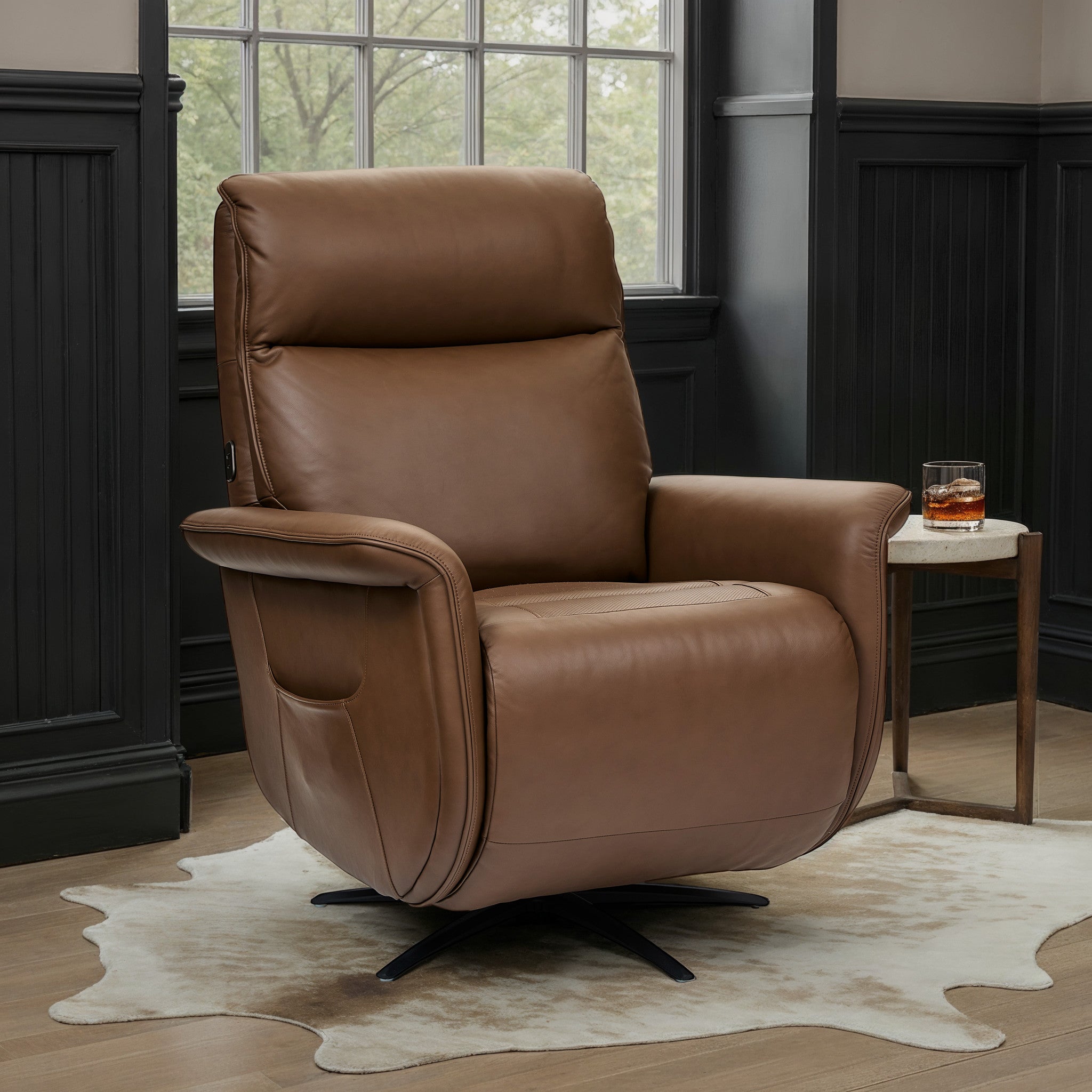 Haven Riverstone Leather Power Swivel Recliner with Power Headrest, Lumbar, Heat, Massage & Ventilation