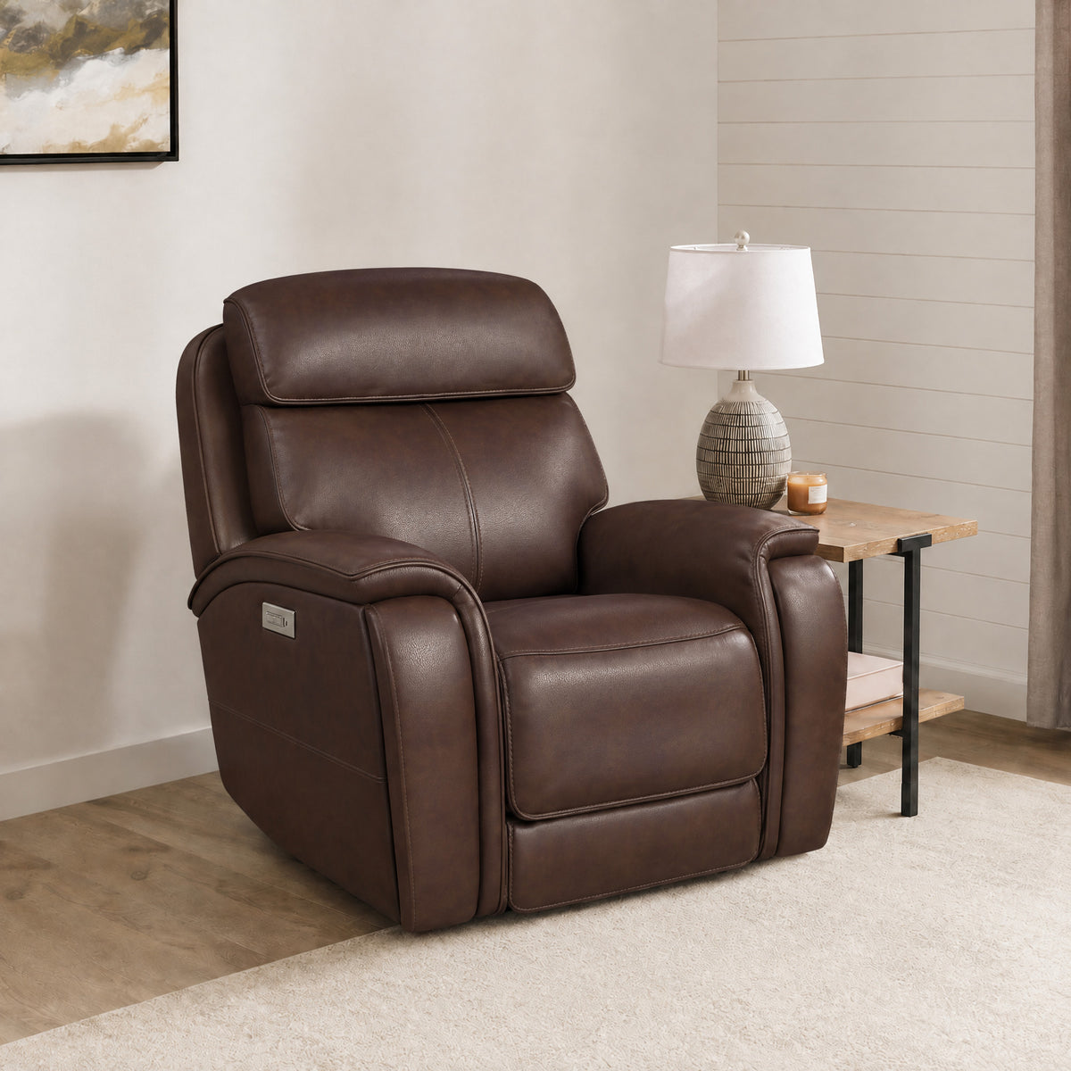 Walker Leather Power Gliding Recliner w/ Power Headrest & Lumbar